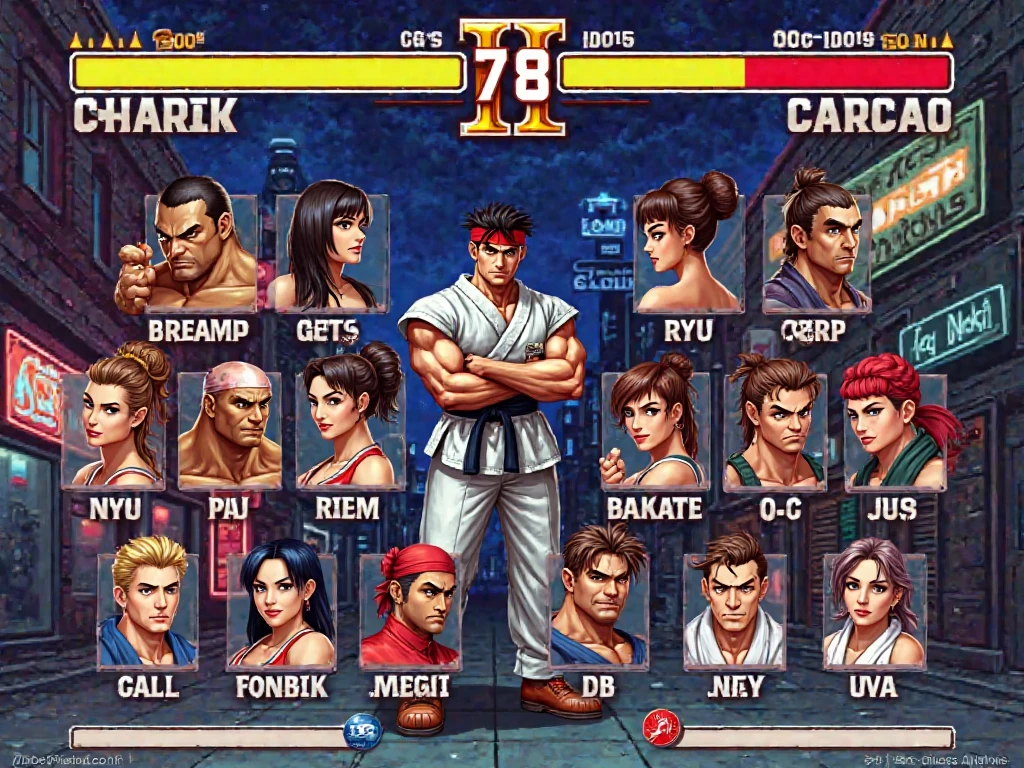 Game　Street Fighter II character selection screen, Includes Ryu Gail８Name can be selected、