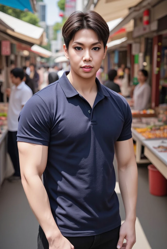 Fruit display In the background, market, market display In the background, vegetable display In the background, very hairy armpits, hairy pubic, hairy crotch, hairy body, In the charming picture there is a handsome Chinese 17 years old boy with his big bulge, muscular body, background in the sky has big bold sun, His charm radiated as he proudly showed off his sweaty very hairy armpits in a full standing pose.. He wore a white sexy thong, that highlighted his figure, He stood in the middle of the crowded traditional market environment., Bathed in the golden light of a beautiful day. With unparalleled attention to detail., This photorealistic portrait combines the style of National Geographic., Capture every detail of his textured skin in 8k resolution. Leica digital SLR camera. His features were clearly visible., From the deep-set eyes to the chiselled jawline., Make this image a true masterpiece..Lift. (8K UHD、RAW Photography、Photorealistic Portrait Leica Digital SLR、Lifelike images), big bulge in his very thin thong