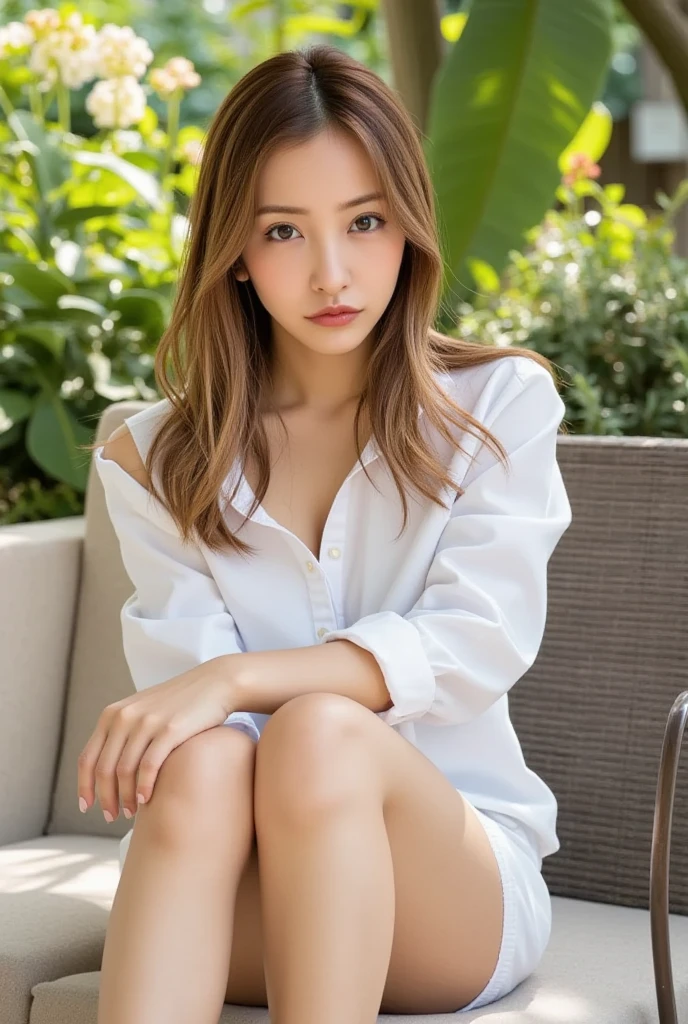 8k、 Shiny skin、highest quality、Ultra-high resolution、Magic Mix Real、(RAW Photos:1.2)、(Realistic:1.4)、The beauty of beautiful details Delicate expression、blonde、((I can see her white panties:1.5))、(Squatting bench)、Earrings A little bit of detail、Large file size、Super detailed、Transcendental beauty、masterpiece、(Japanese school girl uniform))、Extremely detailed representation、 In detail、Highly detailed facial cinematic lighting、17-year-old girl、positive、((Dynamic pose)))、(Sit with your knees bent))、blazer、Sexy upward glance、panties