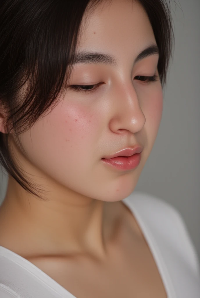 ((Extremely precise and accurate anatomy:1.0)), (Highest quality realistic skin textures:1.6),Round face shape、Soft impression,Big eyes、Natural facial expression that looks like blinking,Double eyelid and eyelash detail,
Thin eyebrows、眉毛はNatural Shape、Eyebrows above the eyes、Natural eyebrow arch、eyes are shining brightly、The eyes look lively、Pupil size and color are natural、Eyes contribute to an attractive appearance、Natural shadows and highlights around the eyes、Expressing the three-dimensional effect around the eyes、Fine lines around the eyes and eyelid creases、Achieve a realistic look、The mouth is soft, Smiling face、Plump lips、Lips are natural color、Beautiful teeth alignment、Natural Shape、laughing、The corners of the mouth turn up、Elegant smile、Makes skin smooth and radiant、Skin texture is natural、Moderate expression of pores and fine wrinkles、Healthy skin color、Add natural shadows and highlights to the skin for a three-dimensional look、Natural skin tone、Skin appears healthier and brighter、Considering shadows and lighting conditions from light sources、Expressing the three-dimensionality of the face from the light source、The light source envelopes the entire face in soft light.、The light source creates natural shadows、Use light reflections and highlights、Enhances skin radiance and eye brightness、The background is simple、Choose colors and patterns that complement your facial features、No obstructions around the face、Background color and brightness、Adjusting your face to enhance it、