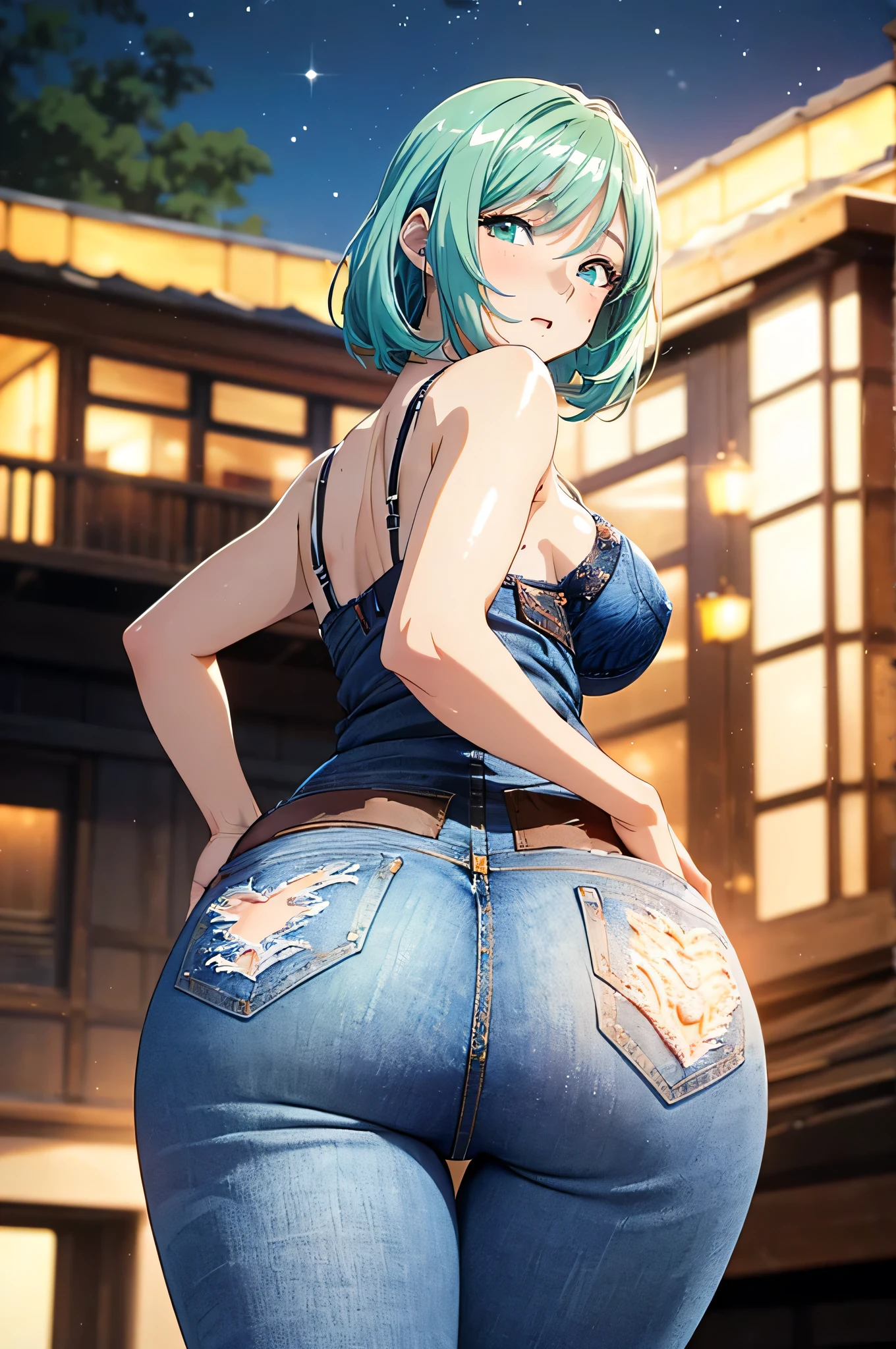 (official art、highest quality、Unity 8k wallpaper、32K、masterpiece、super detailed、超high resolution、realistic、Photoreal:1.2)、(cinematic lighting:1.2)、fire glow effect、film grain、best shadows、rim lighting、side light、(Super detailed and complex 3D rendering)、Background like Makoto Shinkai、very beautiful background、detailed beautiful face and eyes、(Beautiful and sharp pupils)、masterpiece, high resolution、highest quality, ultla highres, maximum resolution, very detailed, professional lighting, beautiful skin, 28 year old woman、very pretty、((T-shirt、panties、butt))、backwards、((((Take off your pants、pantiesを披露))))、neat bangs、bangs、dull bangs、((((sexual excitement、Very embarrassed))))、(((super low angle)))