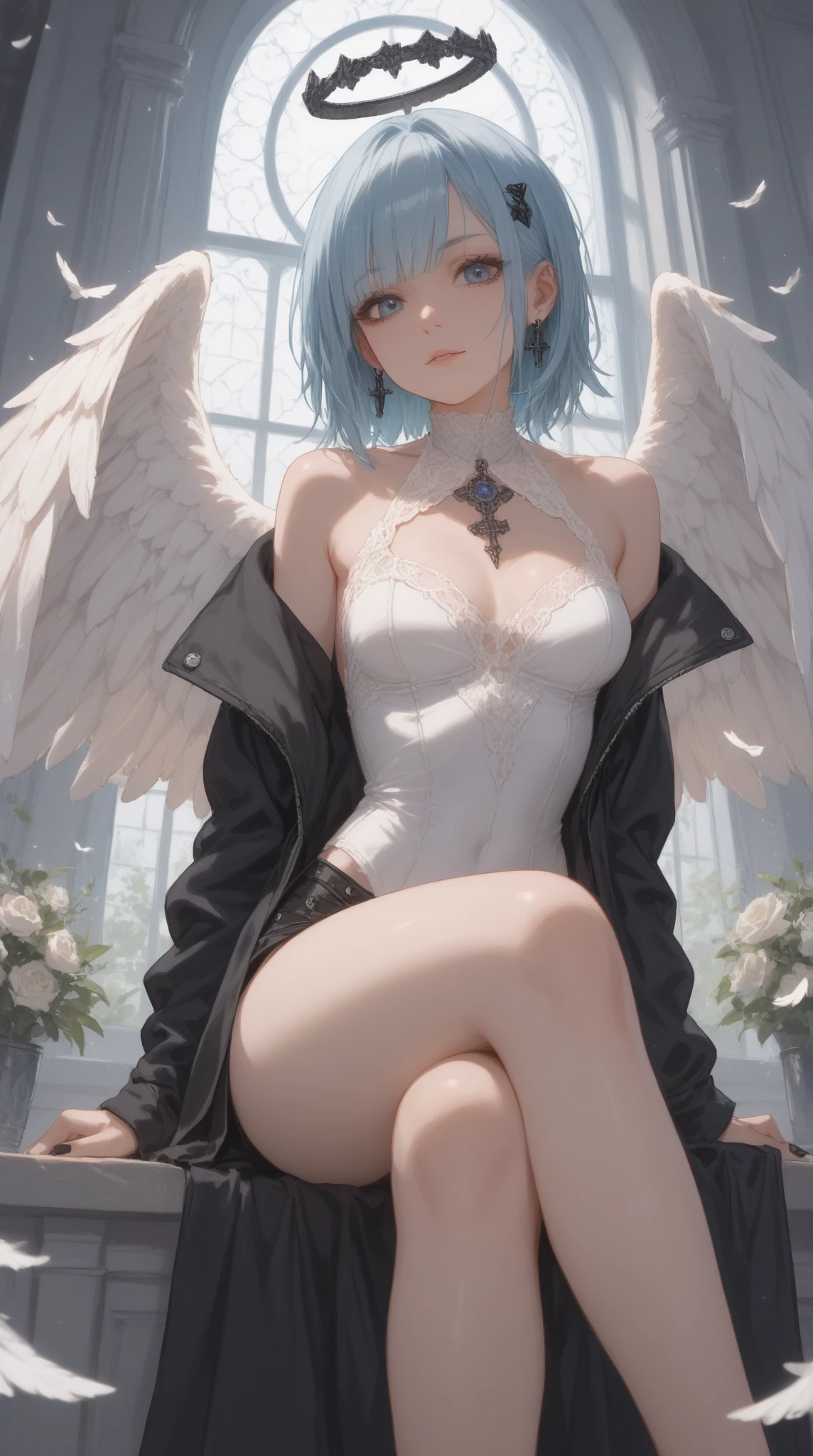 anime illustration, ((((highest quality)))), (((Ultra-precision CG 16K))), (((masterpiece))), BREAK skinny body, slender waist, medium Breasts, (((perky breasts))), ((sagging breasts)), (covered nipples),  (((tanned skin, tan lines))) , BREAK ( smiling, blush, determined expression, sweaty , Heavy breathing, embarrassed, ) , (natural make), BREAK narrow eyes, (streaked hair, hair intakes, colored inner hair, ) BREAK (((wearing printed sexy oversized clothing , wearing wide-leg-pants, breasts is covered by outfit, (detailed panty)Narrow aisles,))) , wearing earrings , BREAK ( stick breast out,  bending over, ) BREAK  (( under the cosmic sky on the cosmic sea , cosmic effects)), (((full body shot, looking at viewer, ))), BREAK ((cinematic , from above , (Distant view, Panorama), looking at viewer, )) , pinup magazine pose,