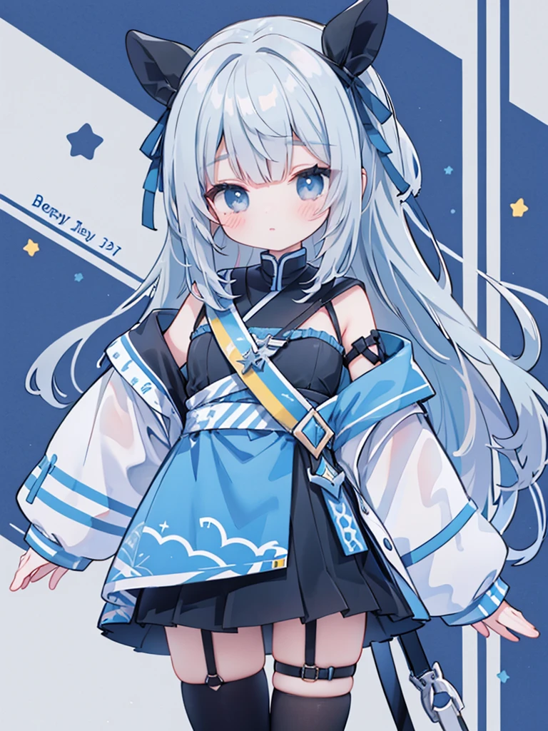 Blue-gray hair,double_bun, Zhongfa,squinting eyes,kawaii,beautiful girl,Blue grey shirt,Gray black leg strap,do the splits