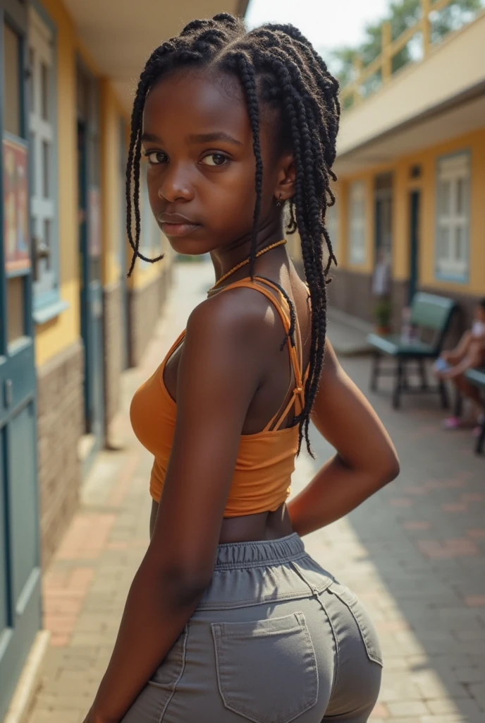 9 year old black girl, tank top, miniskirt, fishnet stockings