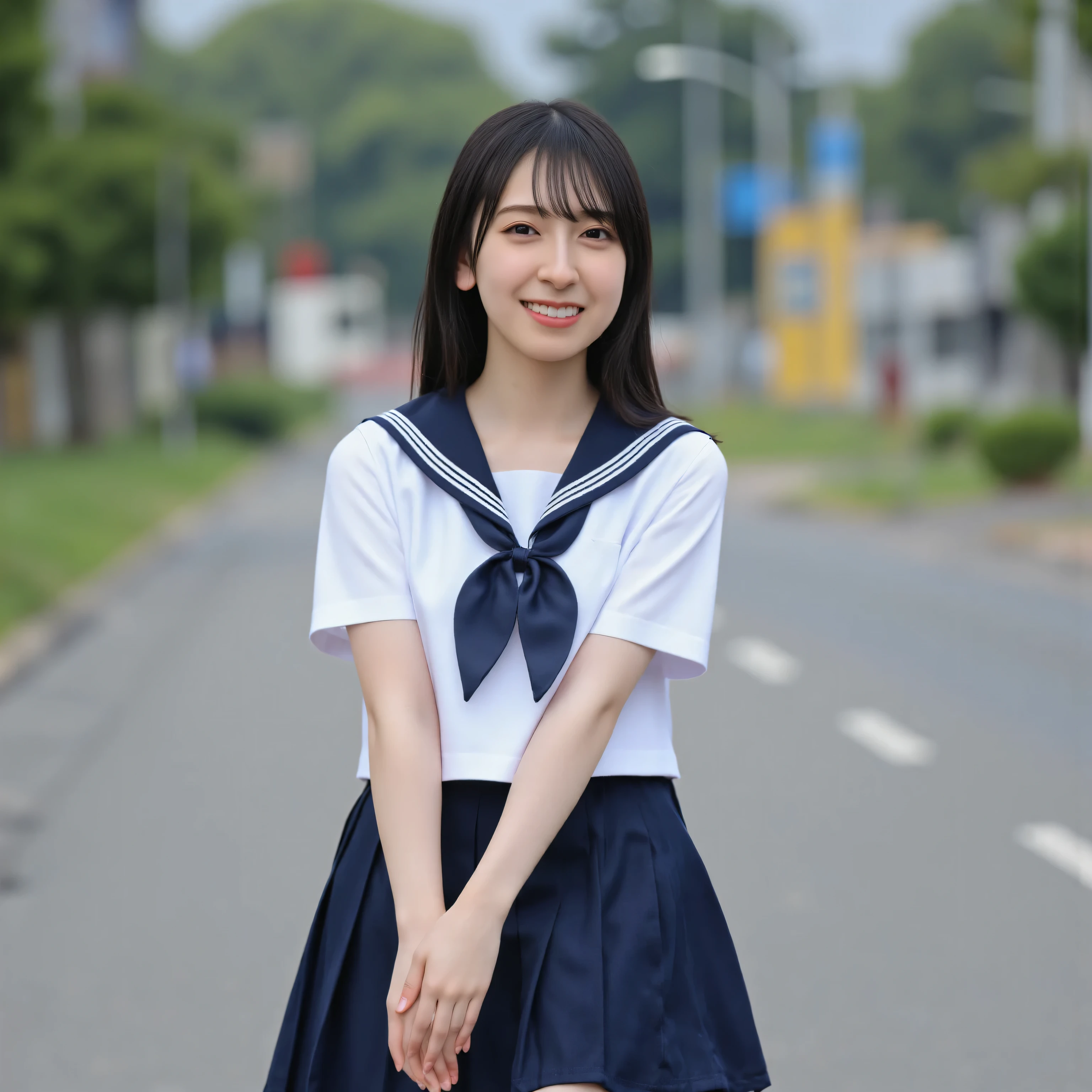 (Canon), (EOS R5), (50mm), ((( photorealistic:1.5))), (No lens flare :1.5), ((超 high resolution)), (masterpiece), accurate,( Realistic texture skin), more details, high detail, High Quality , Award-winning work , 最 High Quality , 32K, written depth, digital camera, Award-winning glamour photo , professional lighting, (SFW), ((最 High Quality :1.5)), ((masterpiece:1.5)), (( realistic)), high resolution, Realistic shadow, Roughness, Real Life,( a very beautiful and cute Japanese woman), ( The cuteness of Japan's top idol ), (( cute 18-year-old Japanese high school girl )), (( high school classroom )), ((( with slightly visible teeth is light blue, the collar is dark blue, and she is wearing a short-sleeved white summer suit sailor suit with 3 white lines and a dark blue flare skirt:1.8))), (( a white short-sleeved sailor uniform with a navy blue collar)), (( dark blue flare skirt )), (( no accessories)), Attractive cuteness , slim figure, ((A little teeth showing, very cute smile:1.5)), (alone:1.5), (There is only one person in the classroom) , ( Detailed depiction of extremely realistic skin ), (Highly detailed, realistic eyebrows), ( beautiful catchlight on the eyes), (Realistic lips with moisture ), ( white realistic teeth arranged neatly), ( hourglass figure :1.6), (Wasp waist :1.5), ( perfect style body :1.8), (Healthy body :1.8), ( holding hands with mom staring at viewers), (Beautiful, natural-looking hands), ( show your hands as little as possible ), ( very cute smile:1.1), ( her stomach and navel may be slightly visible:1.4), Natural atmosphere, Very cute type, Beautiful Thighs, (( evening classroom )),, blur background, Illuminate the face, beautiful body line , Beautiful, realistic skin , Art Photography, beautiful soft lighting , Accurate , seductive pose , wear black thigh high socks, sleeveless, Full body standing pose, cowgirl position, open legs, crawling position on hands and knees, kneeling pose, wariza,