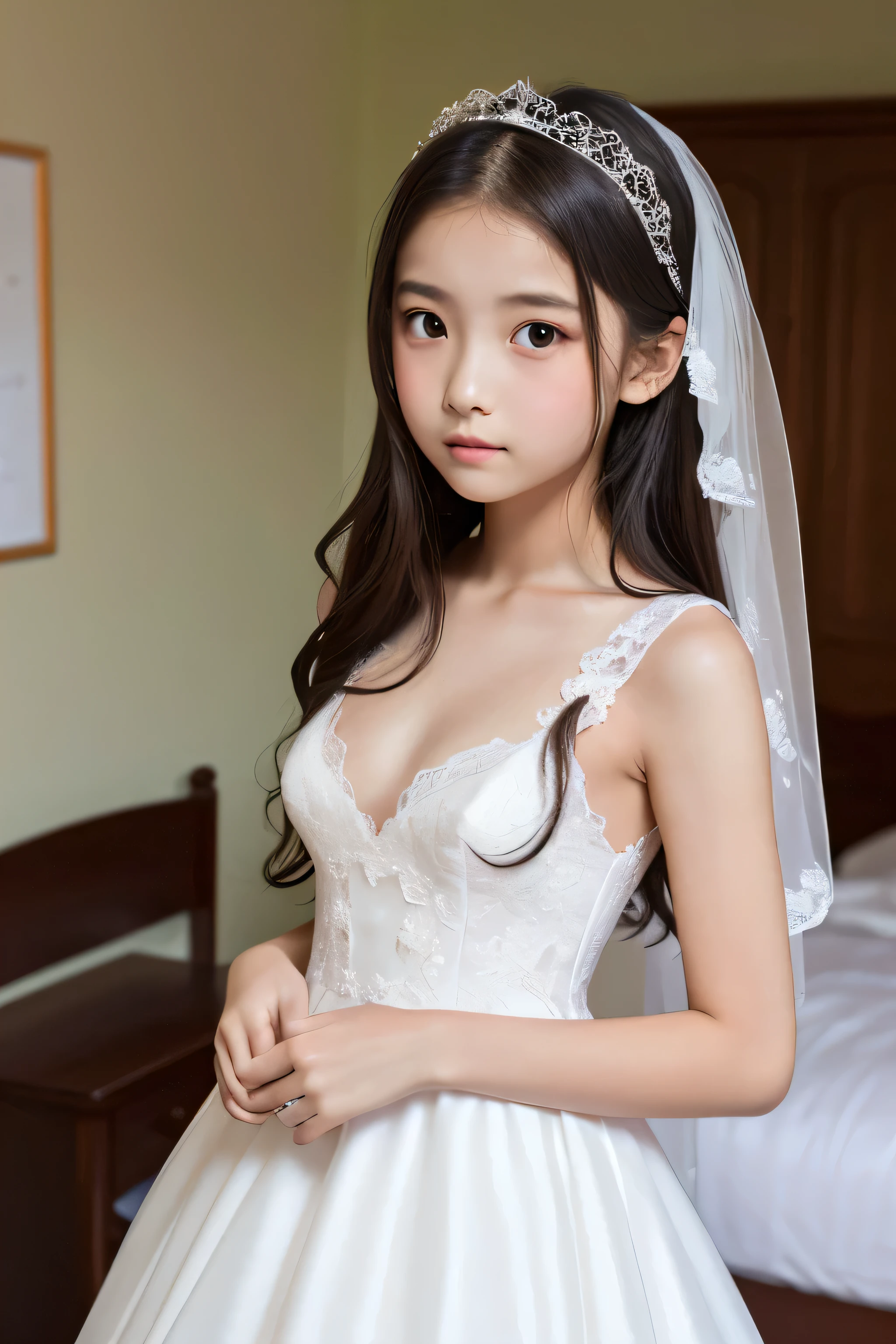 ulzang-6500-v1.1, (RAW photo:1.2), (Photorealistic:1.4), Beautiful detailed girl, Very detailed eyes and face, Beautiful detailed eyes, Super detailed, high resolution, Very detailed, Best quality, Masterpiece, ((Priestess)), (headdress), ((Long transparent robe)), ((Intricate details)), ((ultra transparent clothings)), ((ultra clear clothingull bodyesbian, Slim body, Petite body, Beautiful detailed whole body, ((nake)), ((cleavage)), ((See_passing__)),