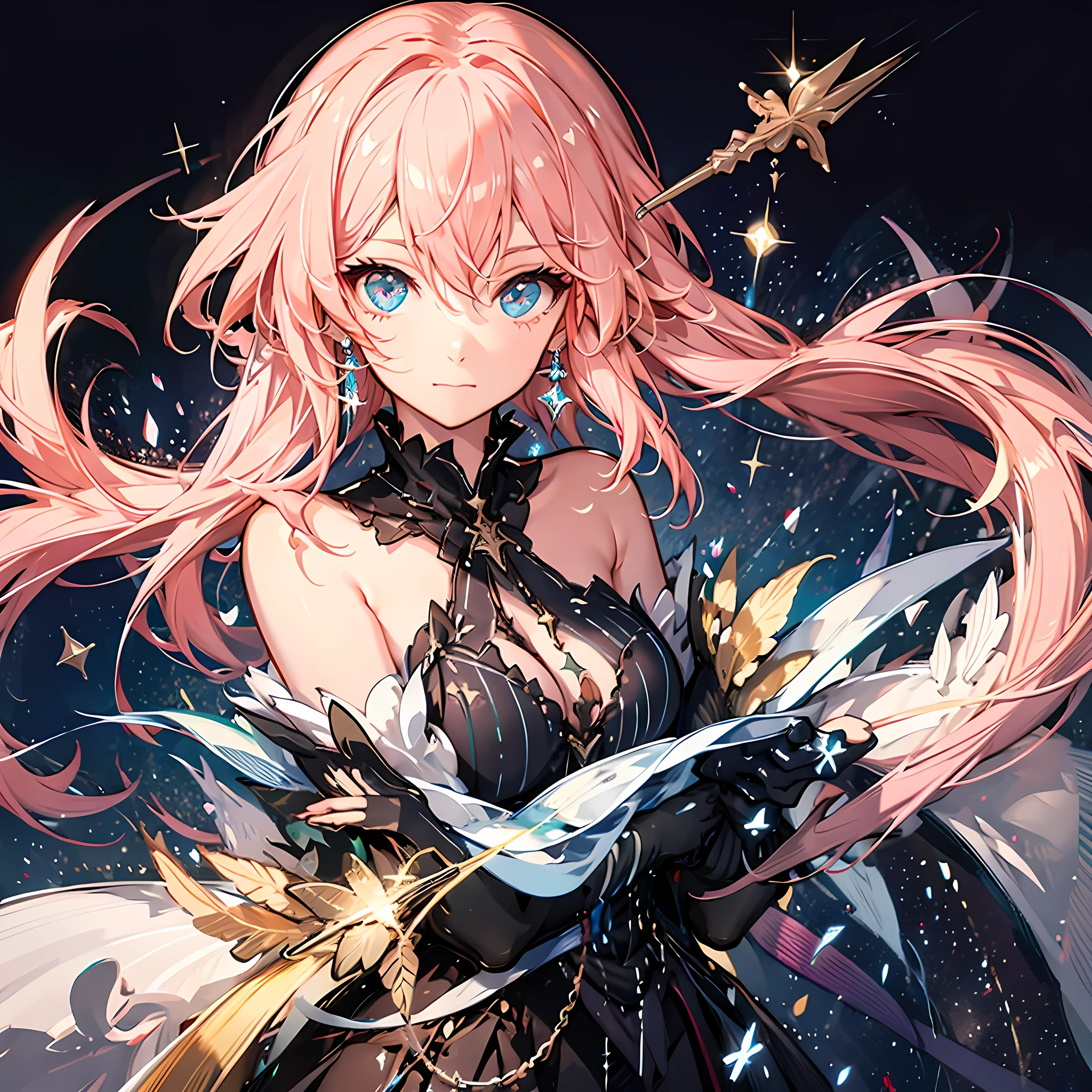 Exquisite, beautiful, Super detailed, masterpiece, high quality, Absurd, High resolution, Full HD, 16K, null, woman, Fairy, Princess, Happy, fun, smile, Laughter, flight, floating, Bob, Wavy Hair, Pink Hair, Purple eyes, Big eyes, Fair skin, slim, With wings, With the crescent moon, With Stardust, with a starry null, With the Nebula, With shooting star, Surrounded by stars and stardust, In the middle of the night, Soft Edge, Soft lines, Wide Shot, Saturated colors, Vibrant colors, pastel colour