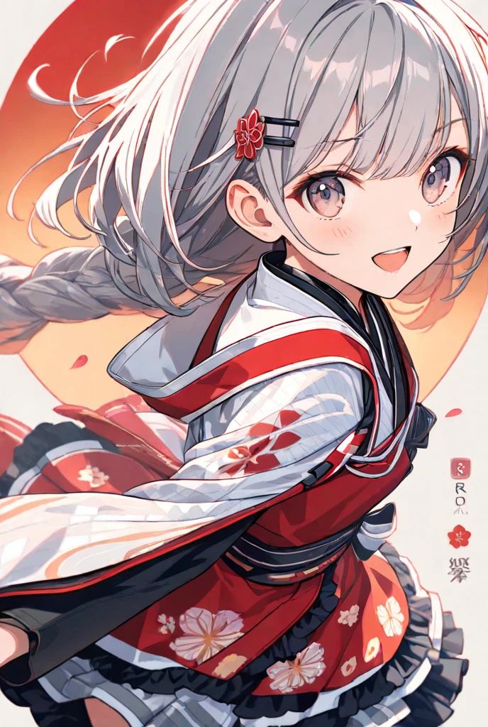 masterpiece,top quality,Super Detail,8k,upper body lift girl Gray Hair hairpins frill skirt plum blossom