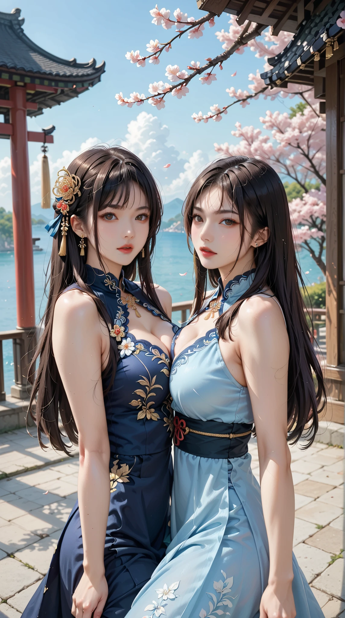 Starry sky landscape、shooting star、Outdoor、 (Highest quality,4K,8k,High resolution,masterpiece:1.2)、Very detailed, High resolution,、Hyper HD、Studio Lighting、Ultra-fine painting、 Sharp focus、 Physically Based Rendering、 Very detailed説明、 Professional、 Vibrant colors、Traditional Chinese Painting Techniques、 Atmospheric lighting、 Vivid color contrast、 Ethereal atmosphere、Very detailed目と顔、 Beautiful attention to detail、 Light on the face、Hanfu 、(Hanfu: 1.1)、、Eyes are green、Slim figure、Small breasts