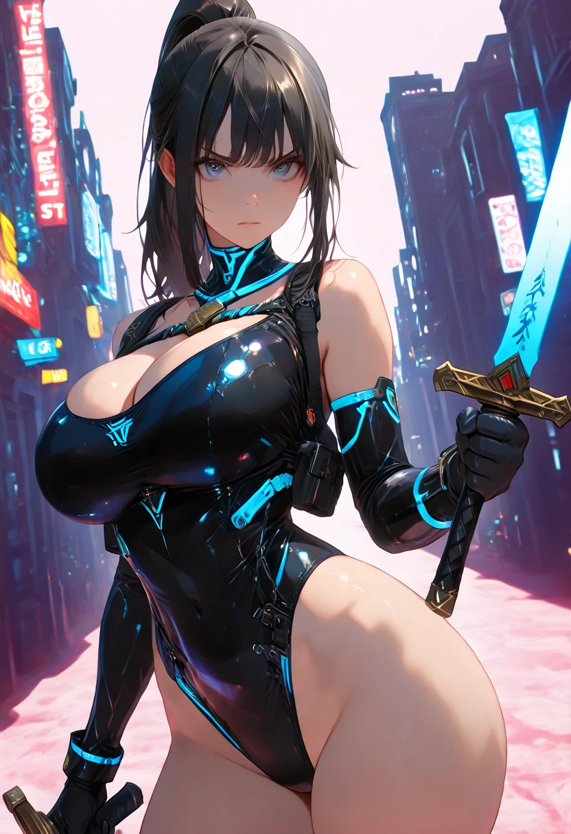 ((1 lady))、ultra-detailliert, Top image quality, digitial illustration, Seductive Anime Girl, Glossy realistic skin texture、Meticulously drawn hair, Meticulously drawn eye, Sharp Focus, Precise human body structure、Smooth texture、((Back view:1.3))、((Combative posing:1.5))、((bazooka and gatling gun and rocket launcher))、((dynamism:1.3))、((dynamic angle:1.2))、((Being in battle field:1.2))、seductive smile、((latex micro bikini:1.3 crop top:1.3))、((sleeveless))、((cleavage:1.3))、((crop top navel))、((highleg:1.3))、((huge breasts:1.3))、((huge hip:1.3))、((thick thighs))、((wedgie))、curvy、((collarbone))、((cameltoe))、hip line、Full body