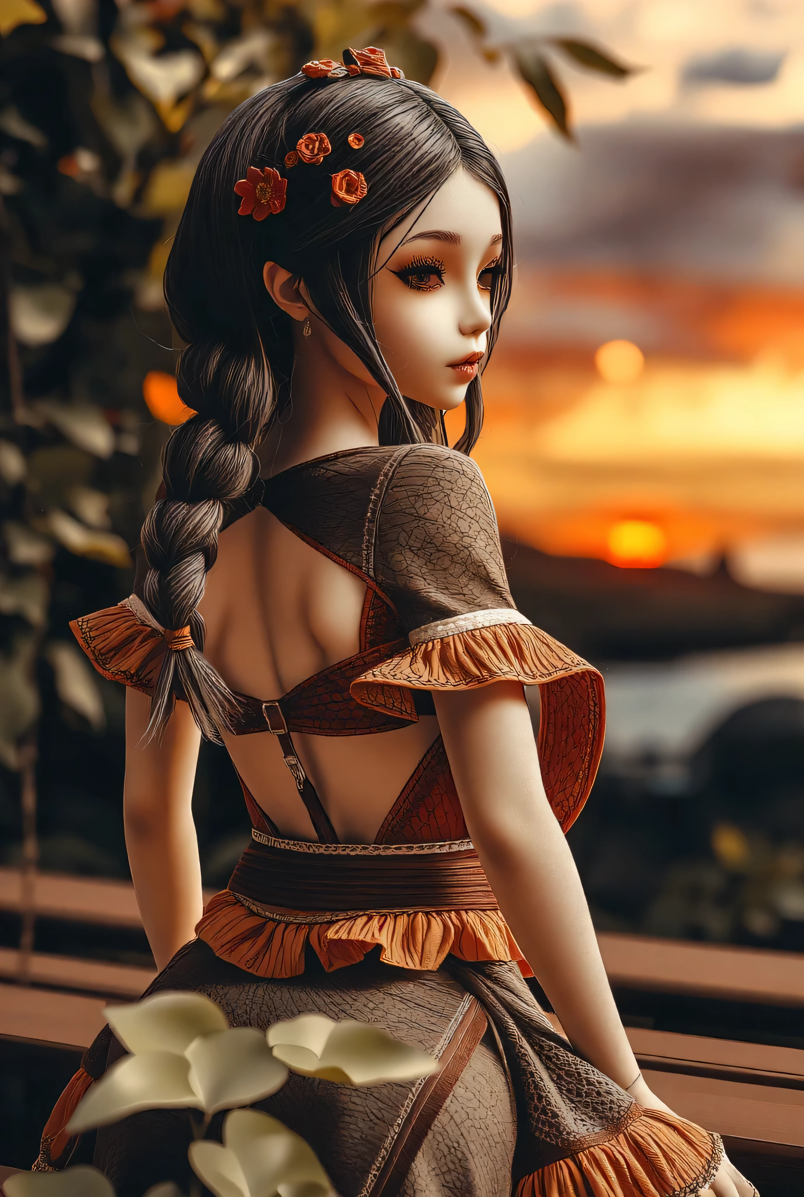 photoillustration of double exposure of merged, a lady, a sunrise, (transparency effect of a sunrise image lay on her back), seamless mix, texture and pattern, transparency effect on her back, iconic stance, dramatic shadows, dramatic lights, interlacing elements, fit sunrise image on her back, back view, fantasy art, two tones, opposite-opponent digital manipulated photo art, hyper-realistic, ultra-detailed, crisp clarity, high-contrast, luminous ambiance, rich textures, intricate patterns, vivid colors, cinematic lighting, photorealistic, accurate anatomical proportions.