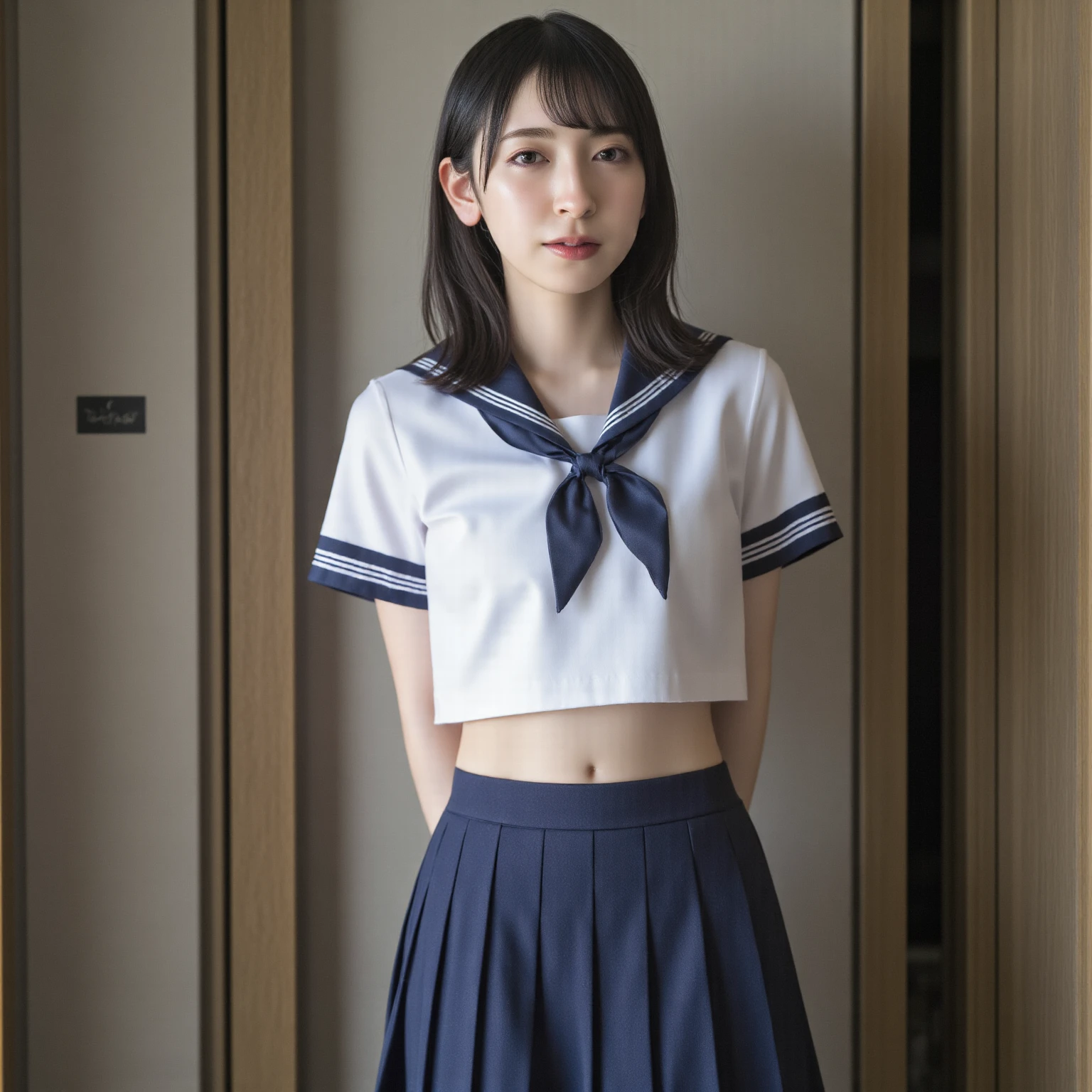 15 year old japanese , long black hair short skirt, revealing oversize loose Spaghetti top, slim,tiny