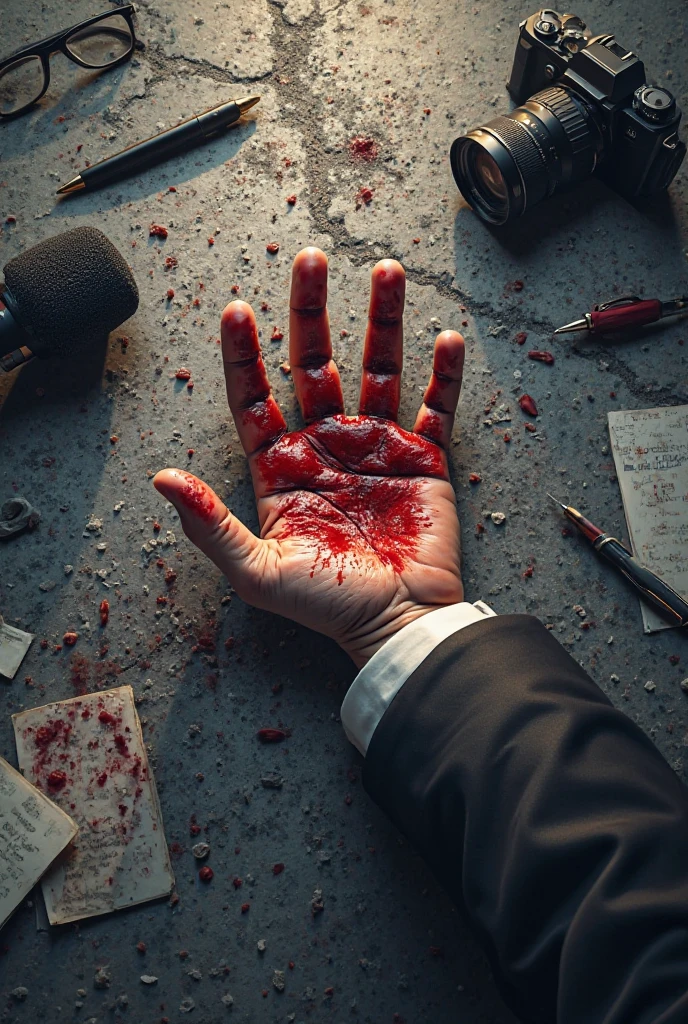 The cover of a book.
A man's face making a silence sign with his hand covered in blood.
But only the lower half of the face will be seen..