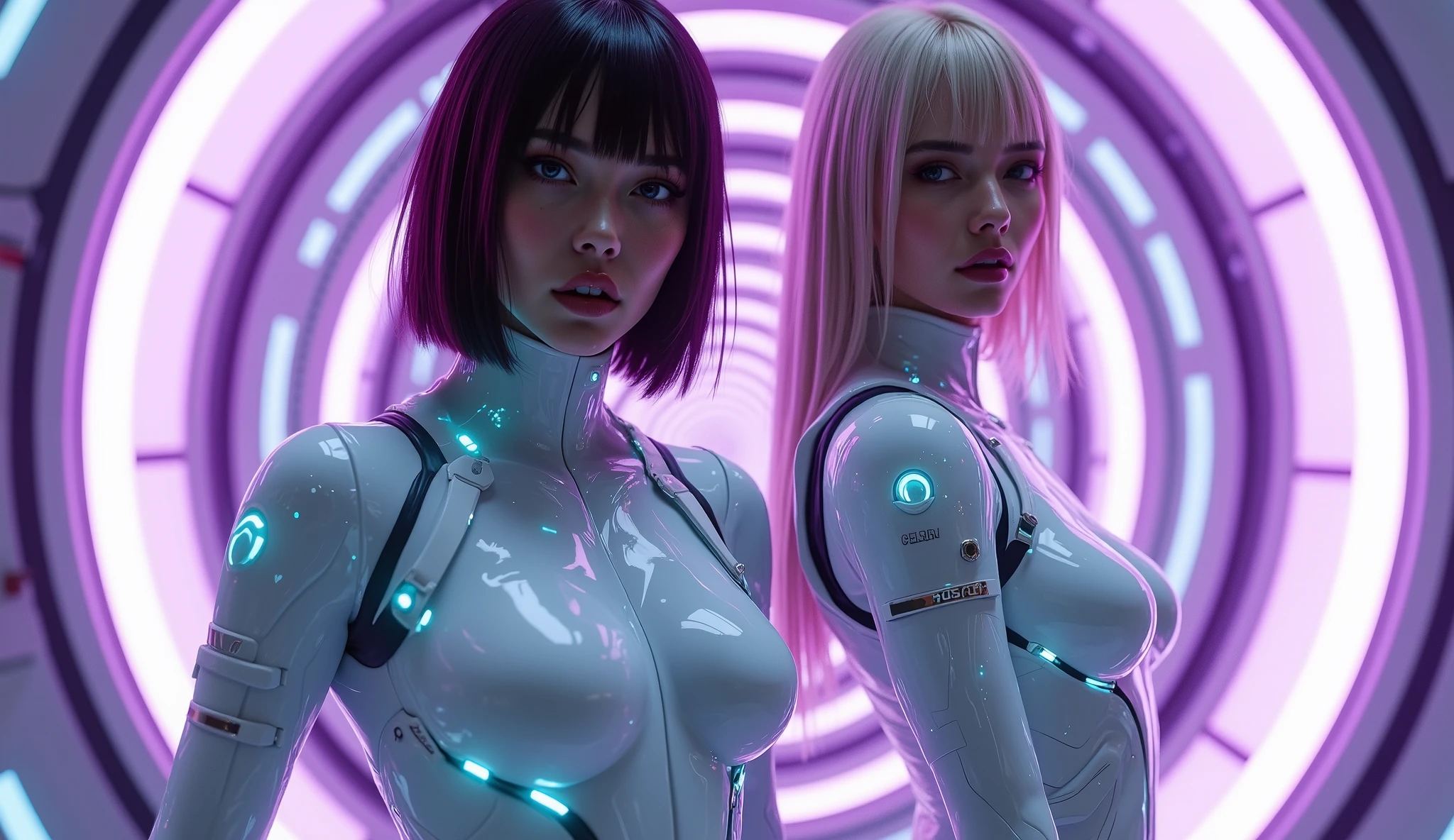 I'm taking photos for a new concept album. Create a girl group concept photo in the style of "Jellyfish robot"
