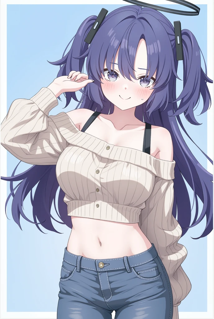 (Masterpiece),high quality,best quality,clean,highly detailed,1girl,solo,long hair,breasts,looking at viewer,smile,blue eyes,huge breasts,navel,cleavage,standing,purple eyes,collarbone,dark blue hair,outdoors,shorts,day,midriff,tree,crop top,short shorts,black shorts,fence,railing,dolphin shorts,cowboy shot,madhouse-Animestyle,<lora:MadHouse-Anime_Style:0.8>,