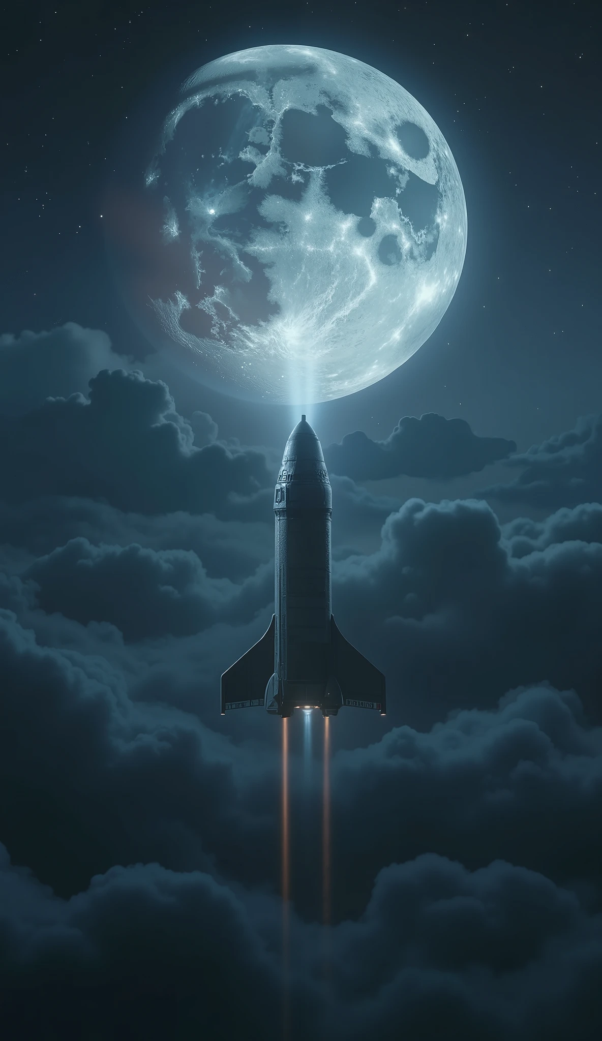 最high quality、high quality、Spaceship Space X Rocket Crossing the Moon、Night Sky High Resolution 8k Wallpaper、View of Earth's Atmosphere in Space、Star and Moon Details、photorealistic facing y、Highly Detailed Atmospheric Scenery、complicated、high detail、nebula、solar system、Universe Line 、SpaceX Space Rocket。