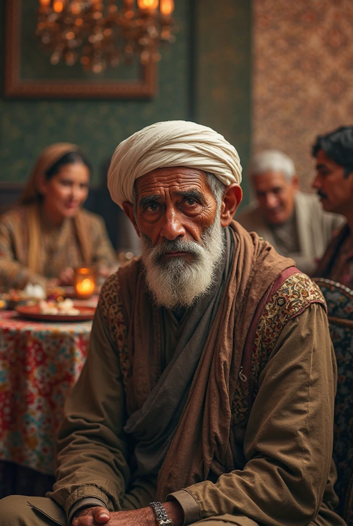 let them sit around the Uzbek table for 10 Uzbek mustache man and Uzbek headdress doppi
