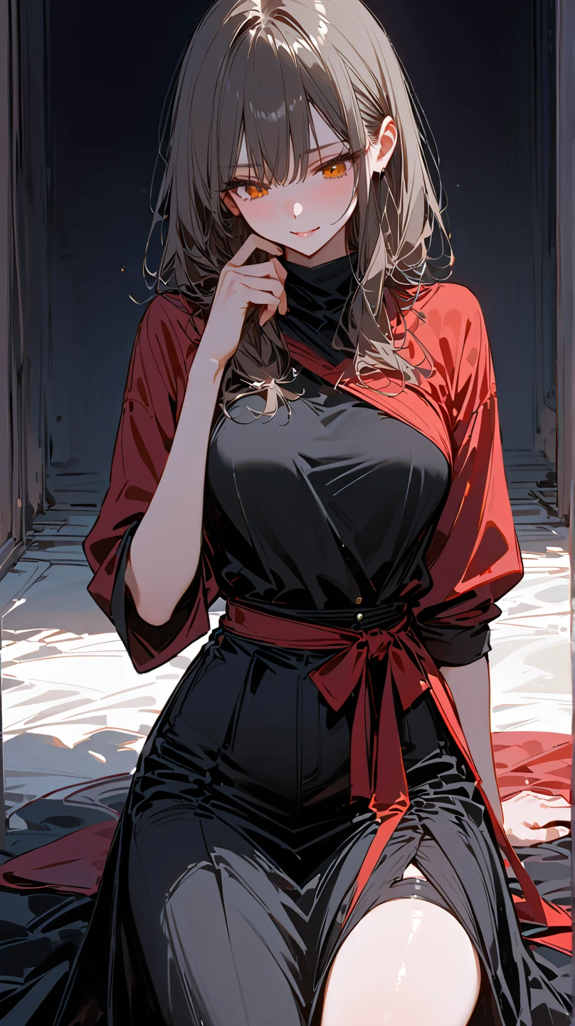 (masterpiece:1.3, highest quality), ultra high resolution, Super detailed, (realistic, photorealistic:1.4), beautiful illustrations, perfect lighting, colorful, Depth of written boundary,
looking at the viewer, (face focus, Upper body), 1 female, alone, adult woman, sculpture model, (medium breasts:1.6, tight butt, seductive thighs), ((half up hair:1.9, light brown hair)), bangs, braided bangs, (gold eyes), parted lips, shiny skin,
beautiful hair, beautiful face, highly detailed face, thin and beautiful eyes, beautiful clavicle, beautiful body, beautiful breasts, beautiful thighs, beautiful feet, beautiful fingers,
fine fabric texture, ((hooded long sleeve t-shirt:1.5, Knitted Vest:1.7, White tight skirt with high waist, belt)), garnet necklace,
(beautiful scenery), night, Are standing, (enchanting smile),