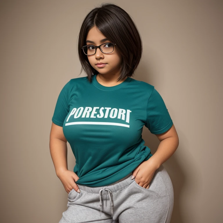 Photo of a 20 year old brunette woman. face facing the camera. ((The body is visible all the way up to the thighs)). (front look. Real life big mom. Stand straight facing the camera), head straight. looking at the camera. (full visible up to your thighs). que tiene una cara muy natural, labios finos, Ojos delgados, cejas finas, nariz delgada, Pendientes, long eyeslashes. (t-shirt and skirt). ((very long hair)). Perfect breast.