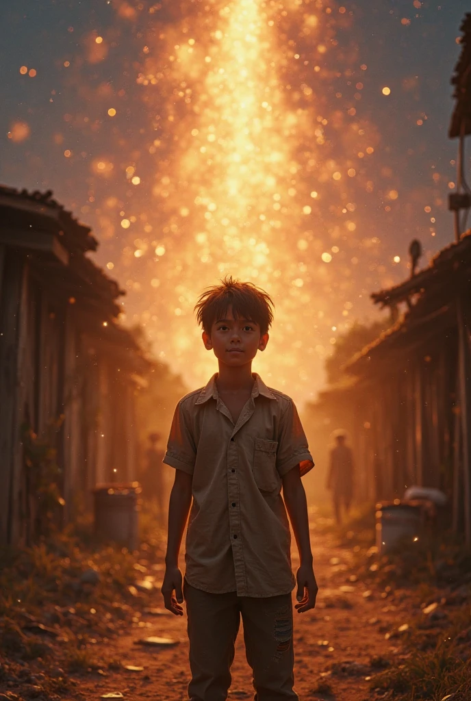 There was a boy, he was walking on the grass and the whole world was on fire behind him, he had the name of Allah in his hand