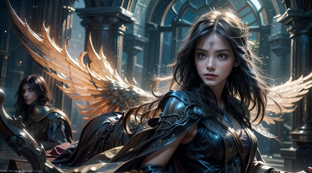 (Masterpiece:1.21), (Best quality:1.331), ((Ultra-detailed)), ((extremely best illustration)), ((Amazing)), (hyper qualit), Gorgeous and rich graphics, (Extremely delicate and beautiful:1.21), 8K, the wallpaper, (extremely beautiful lighting), hard light, Delicate composition, (Perfect positioning), (extremely beautiful and detailed background:1.21), Rembrandt style expression of light and shadow, Dark tone, (low tune, High differential color levels), ((Depth of field)), deepshadow, Radial blur, rain, (The background is blurred out), (1 Female demon),(Beautiful detailed eyes), Black wings,((half-body shots)),Large breasts,Complex leather armor,Glowing sword,with a volcano in the background,magma