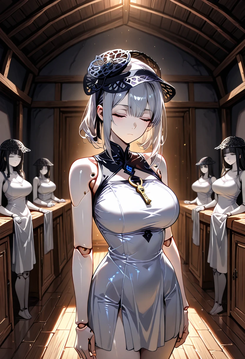 masterpiece, best quality, ultra-detailed, glistening shiny, glowing light, ray tracing, HDR, (perfect face, detailed face, detailed eyes), 8k,HD,ultra realistic face, ray tracing, perfect lighting, best quality, ultra-detailed, High resolution, Full body, Description Girls, detail hands, Detail fingers, Detail Face, cute face, detail legs, overdetailed art, Fine details, ((silver hair)), purple eyes, ((wavy hair)), (bobcut), (medium breast), oily skin, ((nun)), open back, drinking, ((in tavern)), (Crowded), people