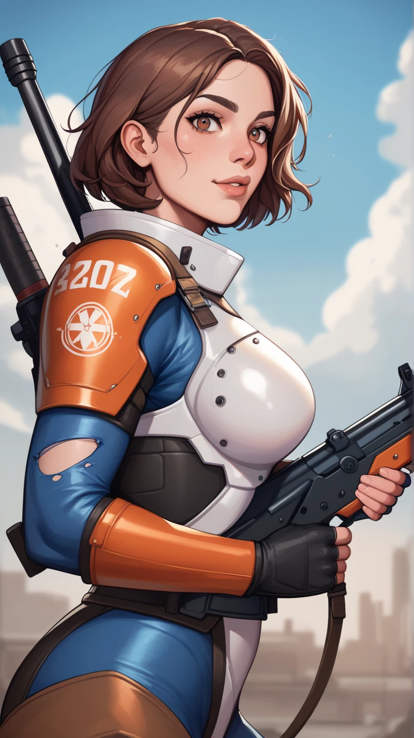 (masterpiece, best quality:1.2),illustration,8k,hd,1girl,solo,upper body,(portrait:1.2),Surreal Photo,short hair,red hair,gloves,breasts,fingerless gloves,hat,cleavage,medium breasts,pants,elbow gloves,cleavage cutout,headset,high heels,belt,bodysuit,knee pads,gloves,elbow pads,clothing cutout,<lora:Maque-BL-V1:0.7>,