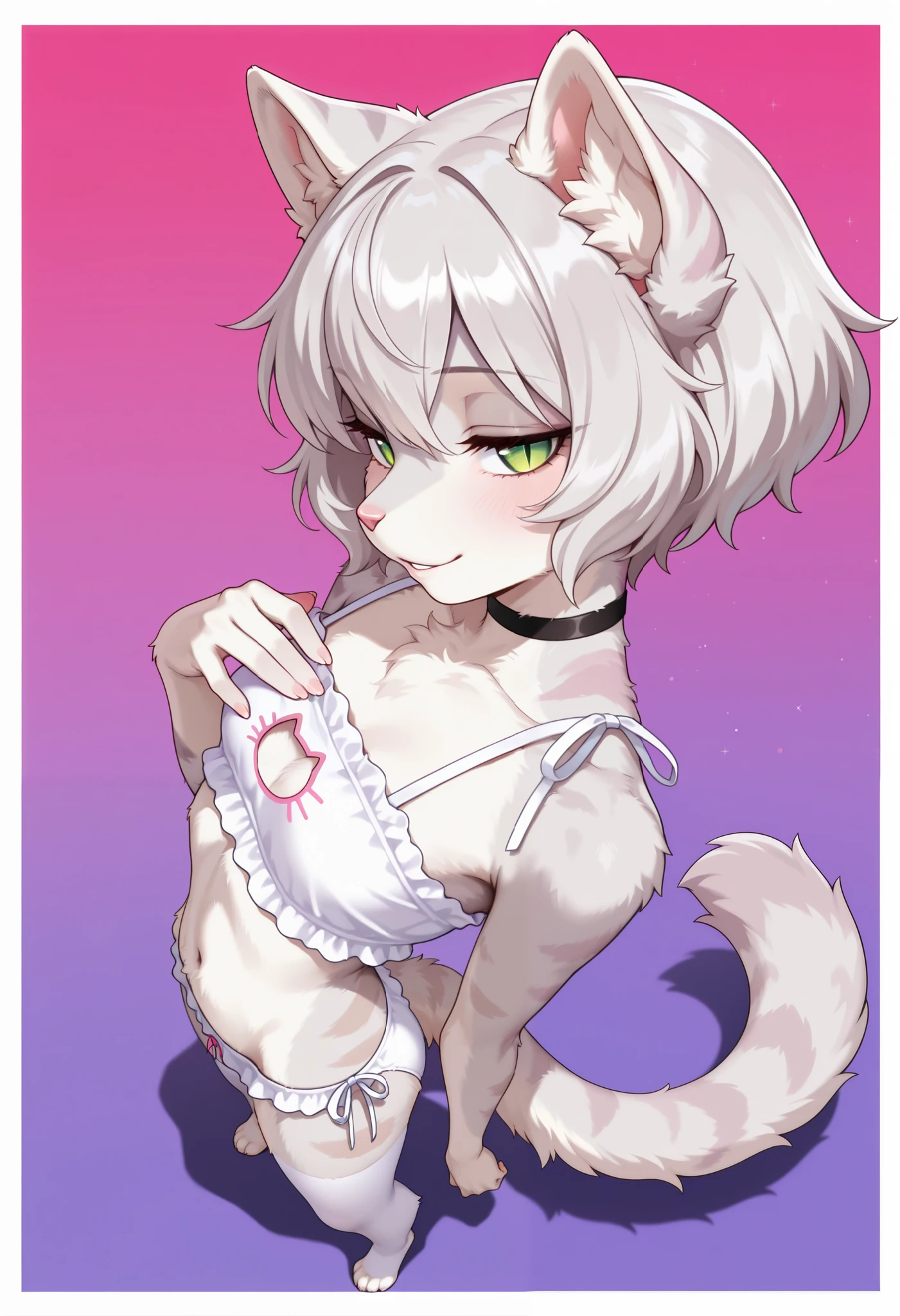 Anime-style image of a woman in white with a cat's tail, White fox, White cat lady, Women's furry mini cute style, cute Anime cat girl, artstation On pixivトレンド, White Fox Anime, White fox ears, Anime cat girl, beautiful Anime cat girl, Very Beautiful Anime Cat Girl, Very beautiful cute cat girl, On pixiv,micro bikini