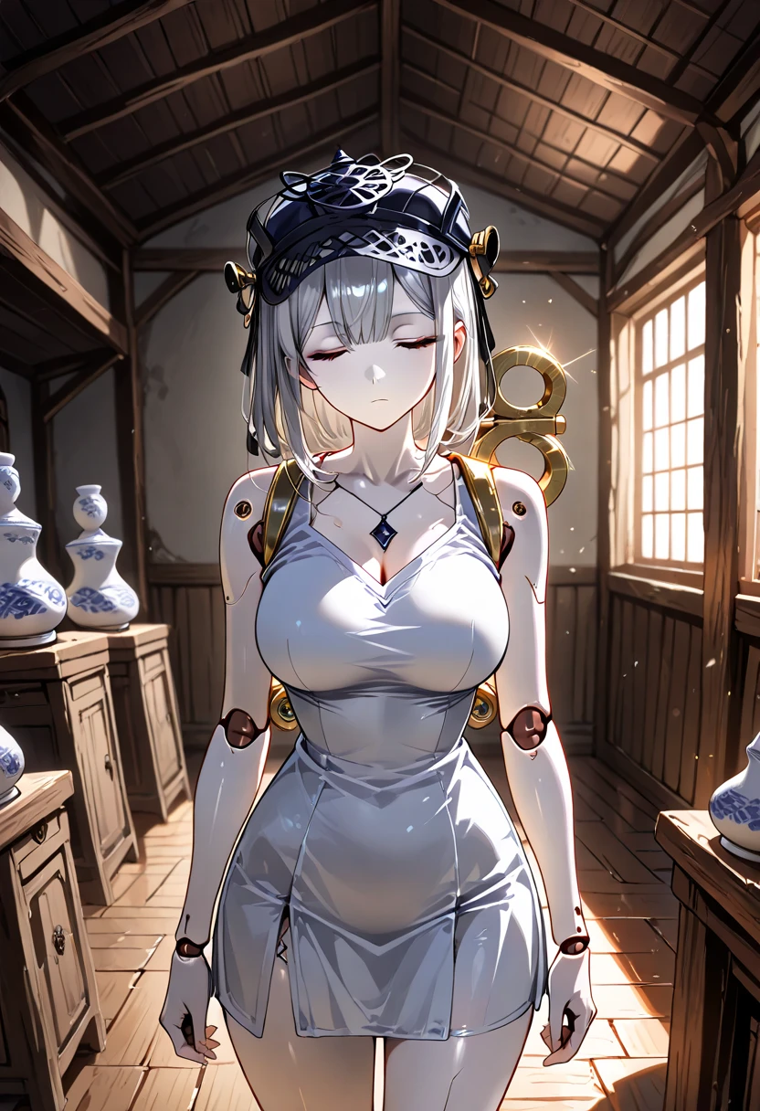 (masterpiece, best quality:1.3), (upper body:1.3), Yagokoro Eirin, Touhou Series, perfect face, expressive eyes, 1woman, looking at viewer, 38 years old, gorgeous body, big breast, beautiful, anime, lora,1woman, silver hair, braid hair, nurse cap, red and blue clothes, long skirt, (evil look:1.5), (cinematic lighting, realistic, dream-like, enchanting atmosphere:1.5), (photo of a woman in her dark and mysterious environment:1.3), (the woman surrounded by an aura of mystery and intrigue:1.3), (a table adorned with tarot cards, spread out in a mystic formation:1.3), (candles flickering, casting dancing shadows around the room:1.3), (the dim lighting adding to the ambiance of secrecy and mysticism:1.3), (a crystal ball nearby, adding to the mystical setting:1.3), (symbols of astrology and esoteric knowledge decorating the room:1.3), (a hint of incense in the air, adding to the sensory experience:1.3),