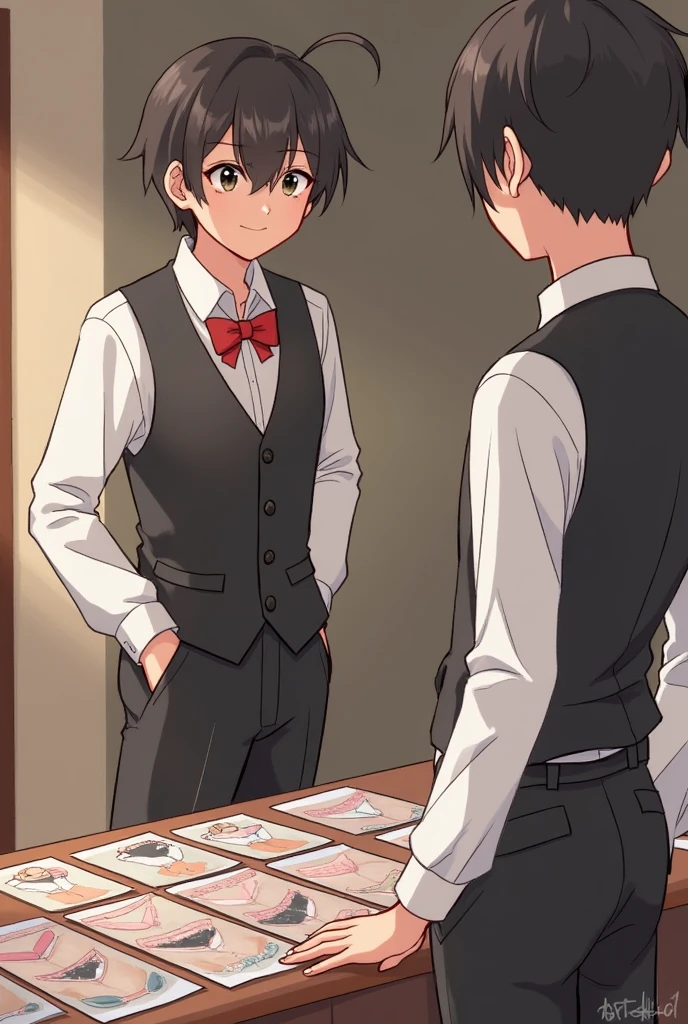 (1 feminine boy solo:1.4),(dark skin:1.5) ,20 years old, (black hair:1.3), (glasses:1.4), , (straight hair:1.5), (evil smile:1.2) ,long sidelocks, (blush:1.3),(gakuran,long pants:1.5),(very short pixie cut:1.4),(blunt bangs:1.4), (greaming skin:1.3),(in class room:1.3),(sit on desk,bend knee:1.4)