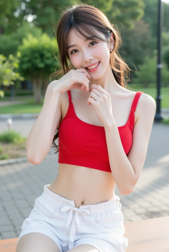 8K, Ultra-high resolution, Highest quality, masterpiece, 三分割法によるphotograph,Surreal, photograph, 1 Girl, (16 years old:1.3), pretty girl, Cute face, Beautiful eyes in every detail, 細かくdetailedに,masterpiece,, One Girl:1.2, Japan Female Announcer,whole body, Black Leather Bra, Wear a short red cardigan, Black long pants, Bare Belly, abdomen, Place one hand on hip, pretty girl, Sexy Girl, Attractive thighs, Sensual,A carefree smile,Heal the heart,Black Hair,Short Bob,Looking at the audience、beauty,Long neck、Laugh a little、Please close your mouth and laugh、(((Ideal body type))),A cup small breasts :2,、Portraiture:2、Perfect Anatomy、鮮明なdetailed、detailed、Surreal、Light and shadow,Strong light 
