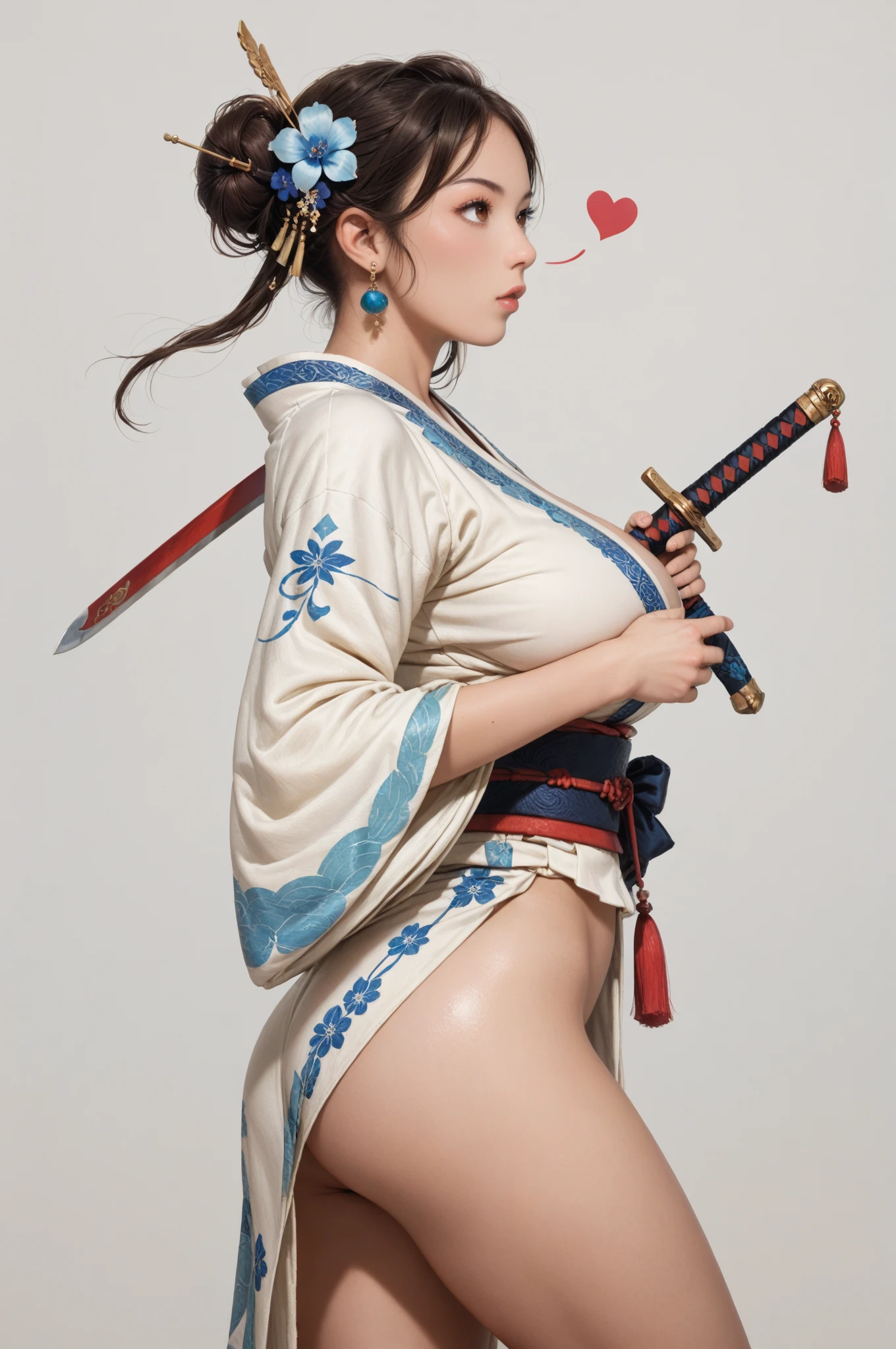(masterpiece, top quality, best quality, official art, beauty:1.2),（The most detailed and clear facial features：2.0，Face profile：1.0） (1 Japanese Chunli:1.5), Very detailed,(Ukiyo-e艺术:1.1),(Ukiyo-e，rich and colorful:1.1)(flowers:1.3),most detailed,(Zentangle:1.2), (dynamic poses，Showing thighs:2.0), (Blue sky and white clouds moon background:1.3), (Japanese kimono:1.2，Kimono transparent:1.5), (spread legs，Create glowing skin，Camel toe pubis：1.2), (Many colors:1.4), ,(earrings:1.4),