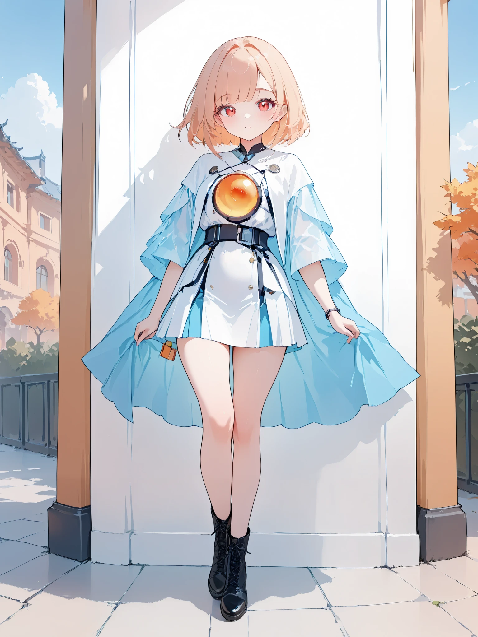 Anime - style image of a woman in a short dress and a blue cape - SeaArt AI