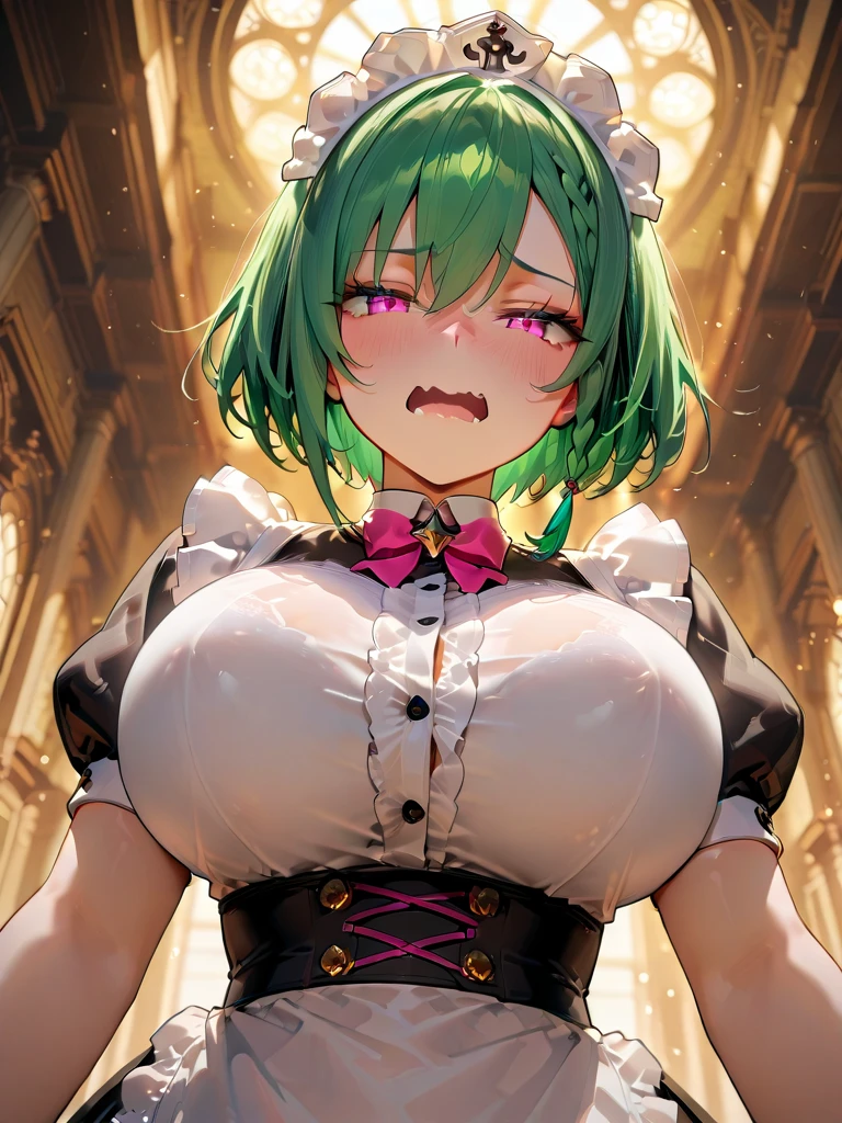 beautiful, (best quality, masterpiece, very detailed: 1.5), perfect lighting, shining, hire, face focus, 1 woman, 1 man, 2 people, Mitsuri (demon slayer), beautiful girl, beautiful face ((Mitsuri (demon slayer))), a girl with long green-pink gradient hair and green eyes, pink hair, green hair, gradient hair, multicolored hair, long hair, forehead, green eyes, (Lace-trimmed black bra, lace-trimmed black panties, pantyhose:1.5), shiny stockings, stockings torn in the pubic area, (NSFW), (nipple:1.5), a shy expression, Embarrassment, a lot of sweat, big tits, thin waist, wide pelvis, thighs, (sex with black man:1.75), cow girl position, Ki Seung-wi, girl top man bottom, cum in pussy, spread legs, Front view, Expression of only the lower body of a man, (Hotel Background:1.5)