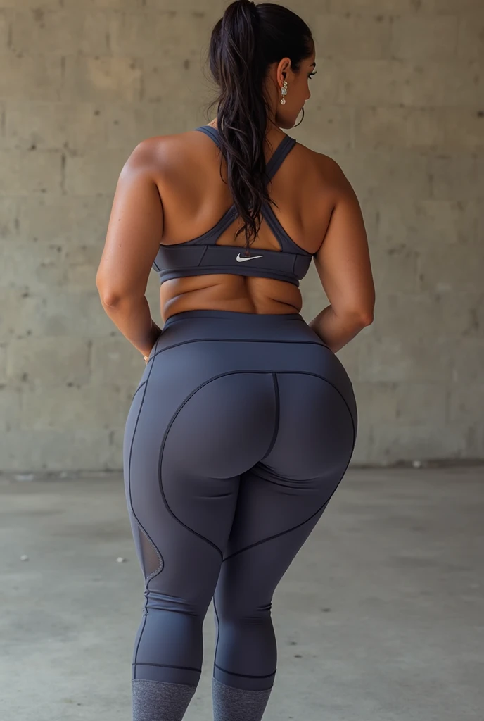 sexy bbw mature woman, beautiful face, big breasts, sexy big ass, sexy thighs, tall body, wearing a sports bra, wearing transparent sports leggings