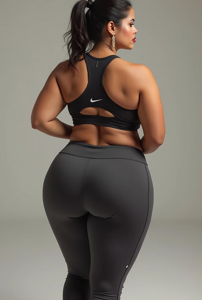 A woman in a black and gray cycling suit standing with her hands on her hips, Fato de ciclismo Nike discreto, manga, voltar - ver, Tiro frontal, corpo baleado, Awesome, curvy accentuated booty, big booty, Back from Toned, Awesome, Cemtura - Tiroteio, Costas - Pneu, Back view, ternos apertados, vista frontal, Tiro frontal, Arremesso longo, tiro pelas costas, tiro traseiro centralizado de corpo emteiro, raw.