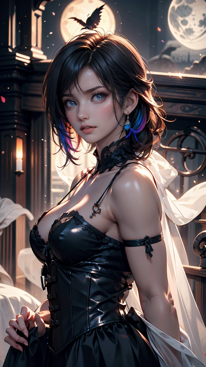 (masterpiece), (Highest quality), (Super Detail), (Disheveled Hair), (figure), (One Girl), (Fashionable clothes), Are standing, Fashion Model, Viewer, (interview), (Simple Background), Beautiful and beautiful eyes, Delicate and beautiful face, floating, (High saturation), (Colorful Splash), Colorful Bubbles, (Shine), Focus on the face, ponytail, Light blue hair, bangs, Hair Ring, floating Flowers, floating Hairs, (The Shining), Best lighting, Best Shadow