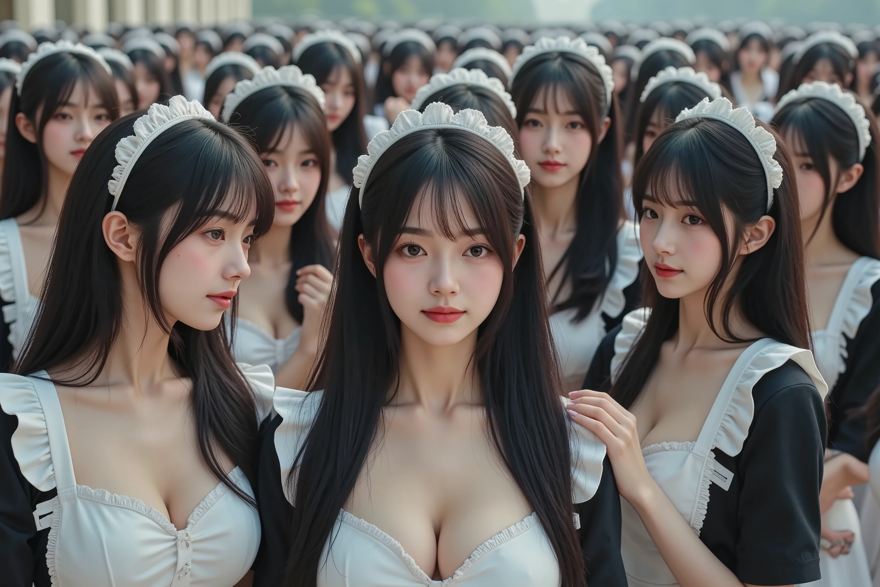 (((Myself = Japanese Beautiful Super Clones multiply girls 容姿が完全正確に一致))), (((((Myself OnlyのSuper Clones multiply girlsが大群衆で蠢く描写, many of us are clones of girls doting with each other, hugging and flirting, super dense lesbian, super passionate sexplay, kissing, licking their cheeks, many of us are clones of girls unbearably like eroticism, samurai feeling good))))), (Super Best masterpiece, Raw Photography Art, 16k, best image quality, super high definition of the front hair), ((Xiaoyan,  black hair, semi-long hair, gravure idol, very cute smile, 27yo)), ((very beautiful, detailed and accurate female body movements super super big breasts cleavage emphasis)), (((classic western maid costume that matches all looks))), ((Western architecture palace vast green garden secret garden worldview)),  (Very detailed and accurate１point perspective drawing super wide angle field of view super wide top view super wide top view I don't need a subject right in the middle), (((((All Super Clones multiply girls love love love))))), (((The highest degree of perfection of the work)))