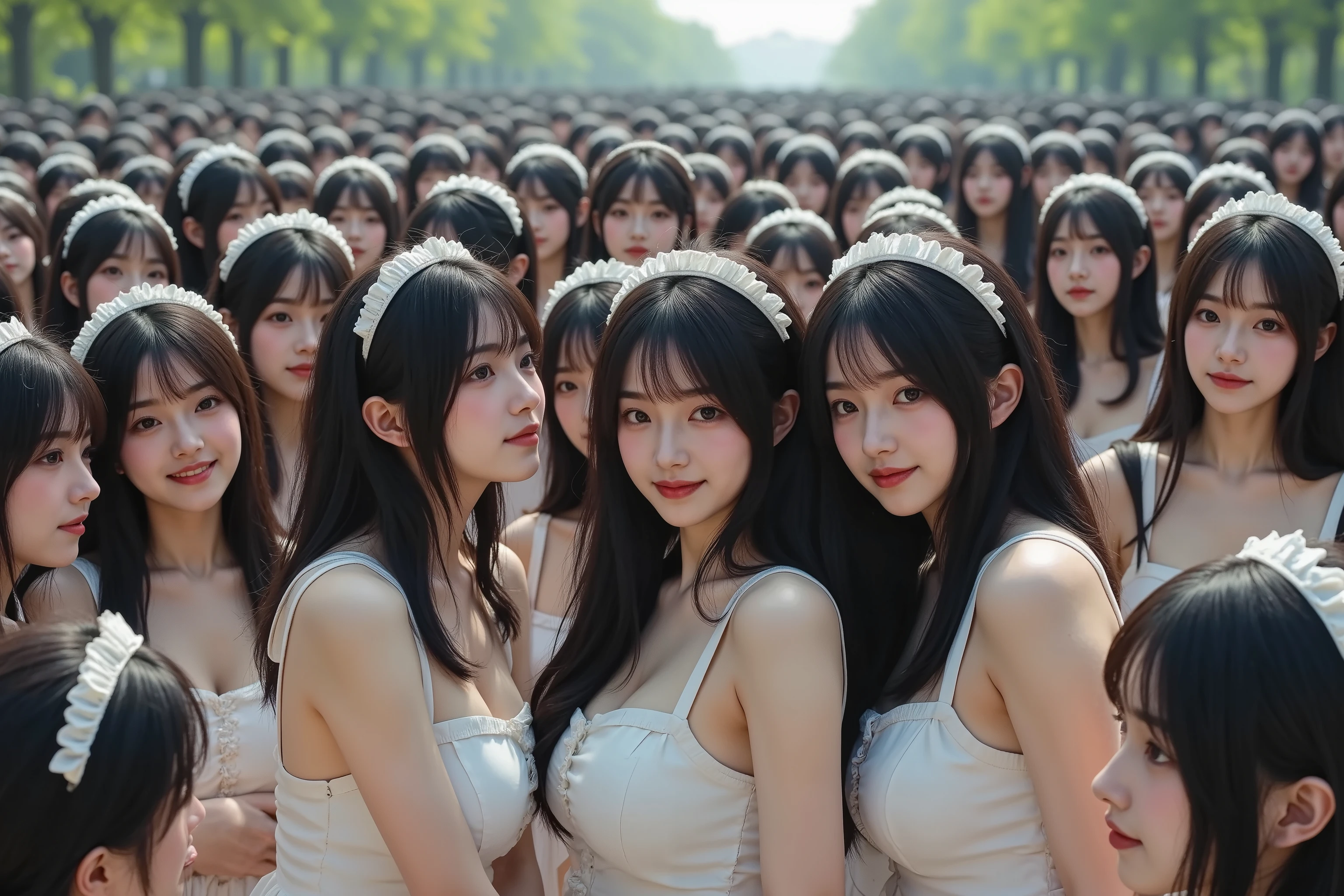 (((Myself = Japanese Beautiful Super Clones multiply girls 容姿が完全正確に一致))), (((((Myself OnlyのSuper Clones multiply girlsが大群衆で蠢く描写, many of us are clones of girls doting with each other, hugging and flirting, super dense lesbian, super passionate sexplay, kissing, licking their cheeks, many of us are clones of girls unbearably like eroticism, samurai feeling good))))), (Super Best masterpiece, Raw Photography Art, 16k, best image quality, ultra high resolution), ((Xiaoyan, black hair, semi-long hair, gravure idol, very cute smile, 27yo)), ((very beautiful, detailed and accurate female body movements super super big breasts cleavage emphasis)), (((classic western maid costume that matches all looks))), ((Western architecture palace vast green garden secret garden worldview)), (Very detailed and accurate1point perspective drawing super wide angle field of view super wide top view super wide top view I don't need a subject right in the middle), (((((All Super Clones multiply girls love love love))))), (((The highest degree of perfection of the work)))