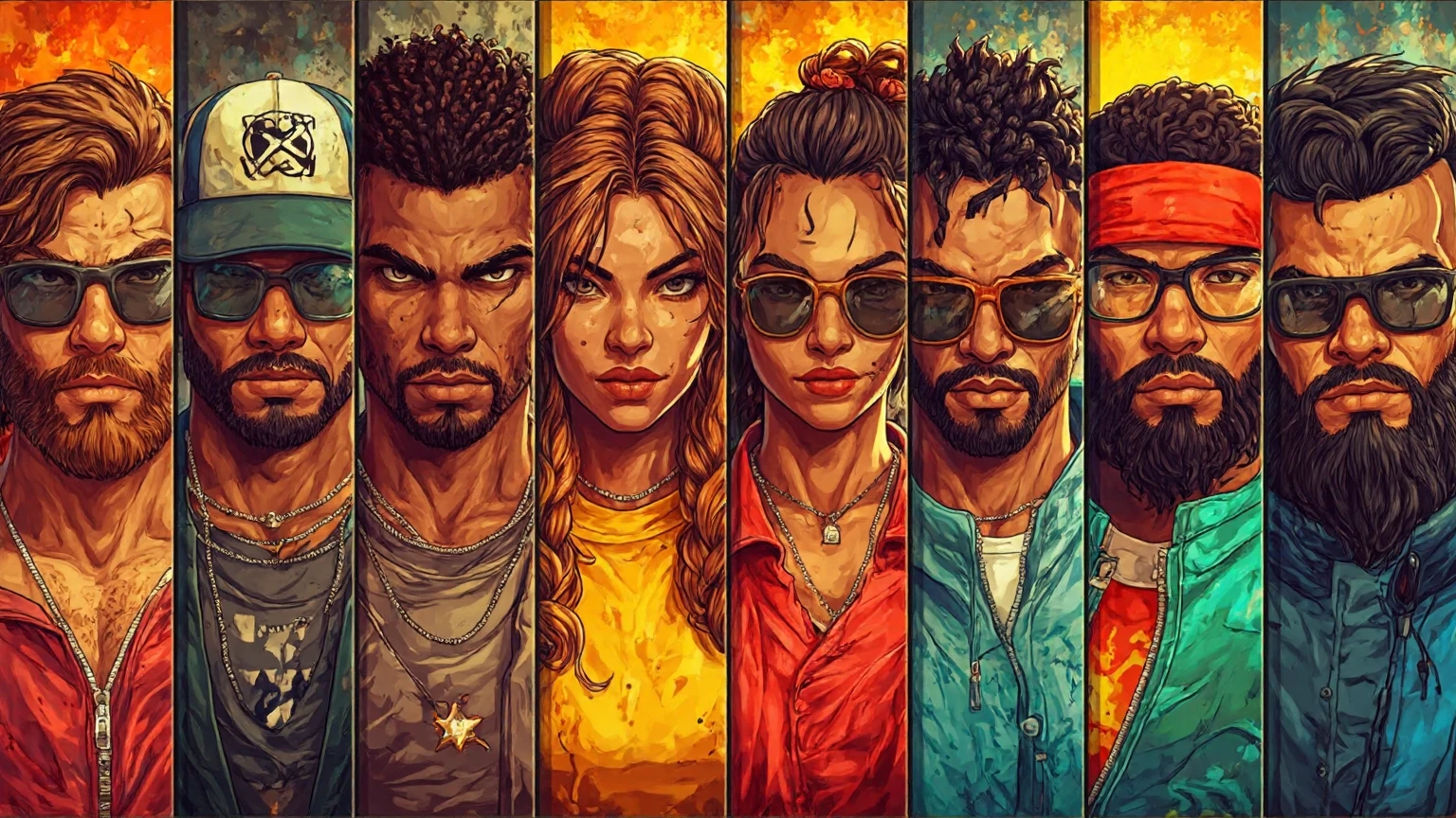 A character selection screen for a modern fighting video game - SeaArt AI