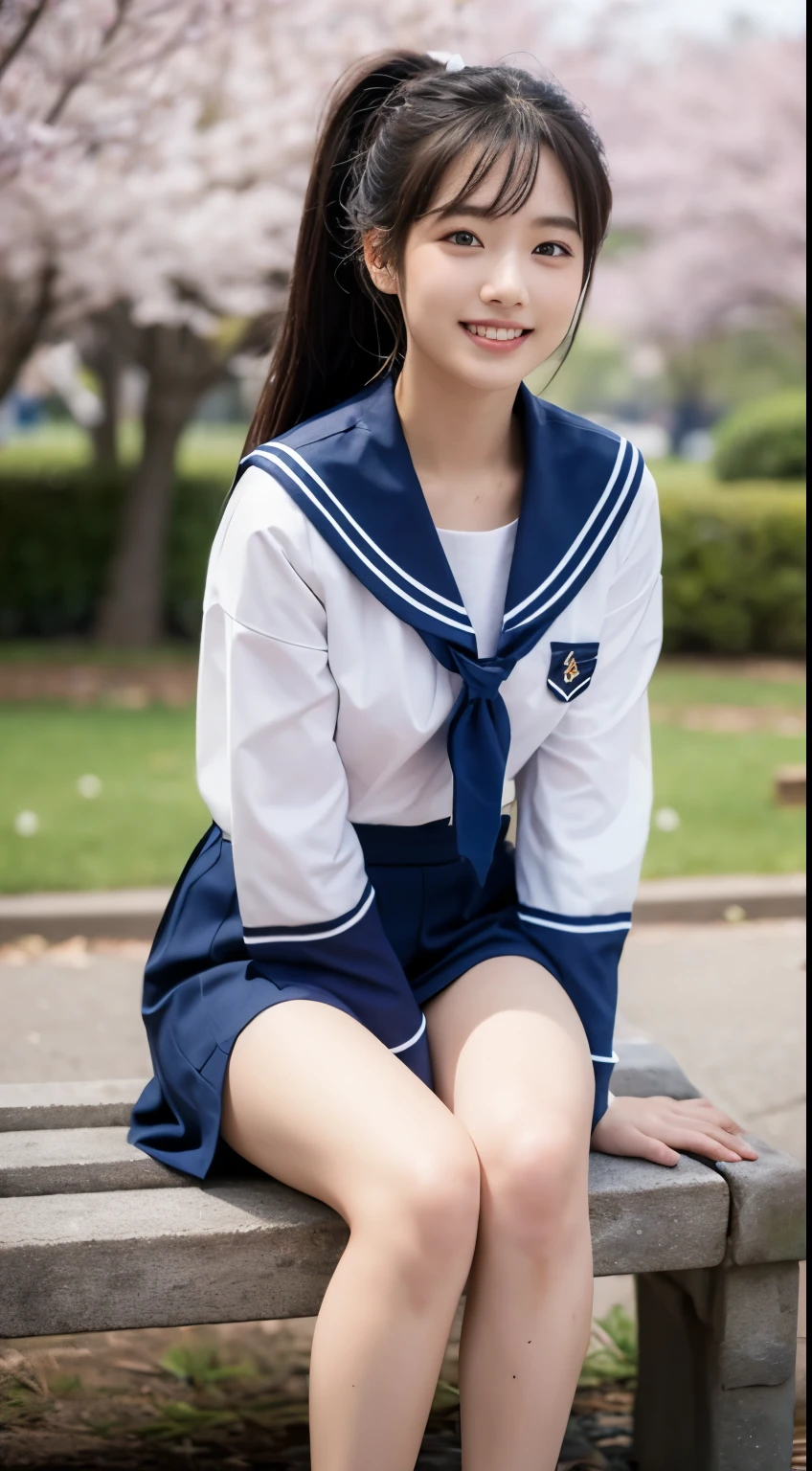 ((8K、Raw、professional、highest quality、masterpiece:1.2)、(Real、Photorealistic:1.37)、Ultra-detailed、Highest Detail Skin:1.2、(Highest detail face:1.2)、Anime related, Retro art style, Clean brush strokes, Very detailed, Perfect Anatomy, Browsing Caution), sexy sitting, Black hair Long hair fluttering in the wind, Bright smile, Tabletop, (Penetration: 1.2), For an attractive body, Sweat:1.4, ((White Sailor Suit, Sweatで透けている:1.4)), ((A uniform skirt flipped up by the wind)), ((Sit with your legs wide open、You can see her white panties)), Leather Student Bag, 