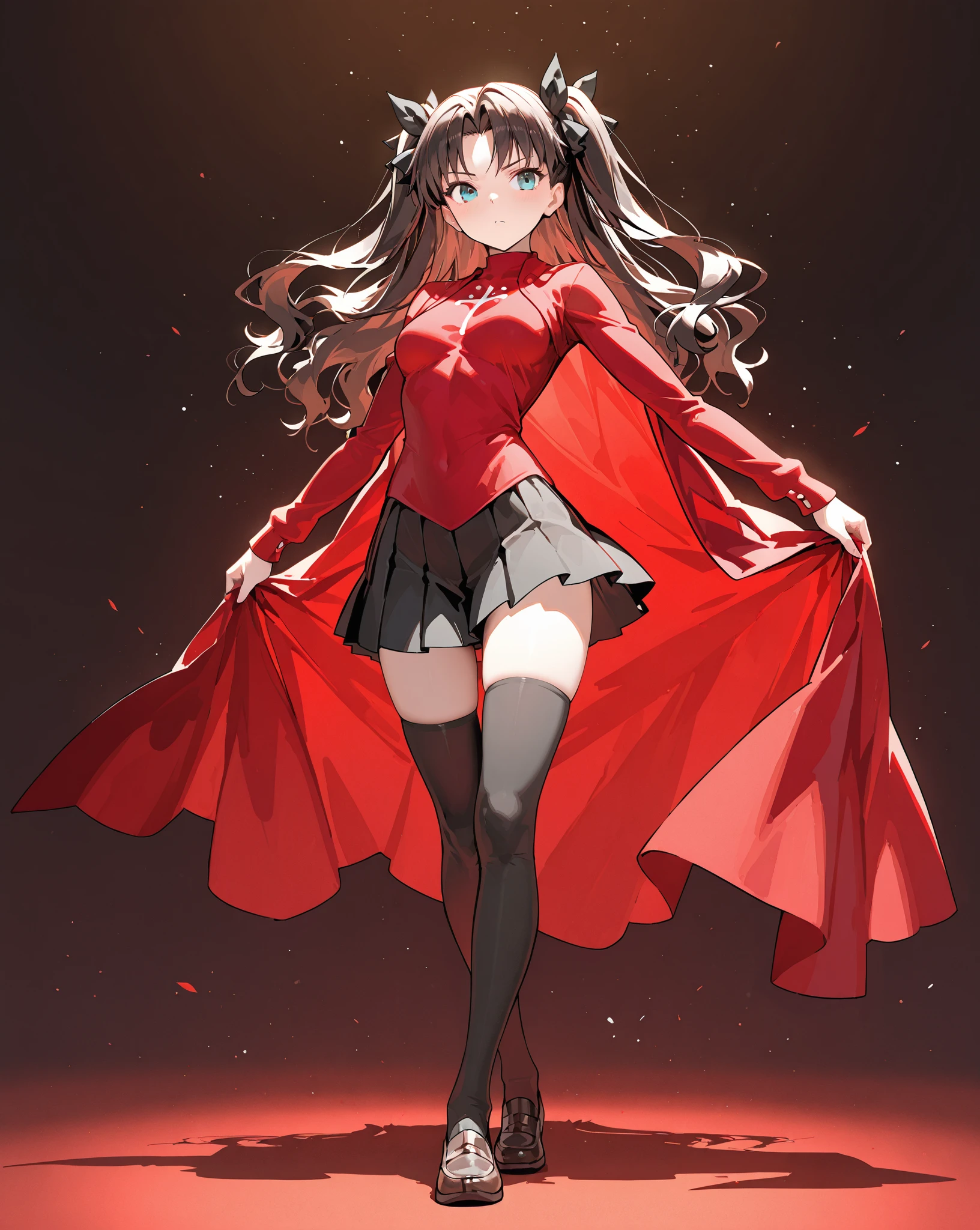 absurd res, high res, (masterpiece:1.4), ultra-detailed, 1girl, from above, space, floating, red Chinese dress, red dress, black stockings, light brown hair, yellow eyes, hands out of frame, head out of frame, grabbing breasts, squeezing breasts
