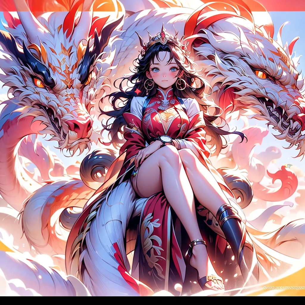 Young beautiful woman,Riding on a big cat,(Highest quality,Extremely detailed depiction,Incredibly absurd high resolution,Anatomically accurate depiction,Nice hands, Perfect Fingers,Curvy Legs),(Glowing Skin,Shiny skin),There is cleavage in the chest,Glossy Lips,Sweat,background:Mysterious sight,Fantasy
