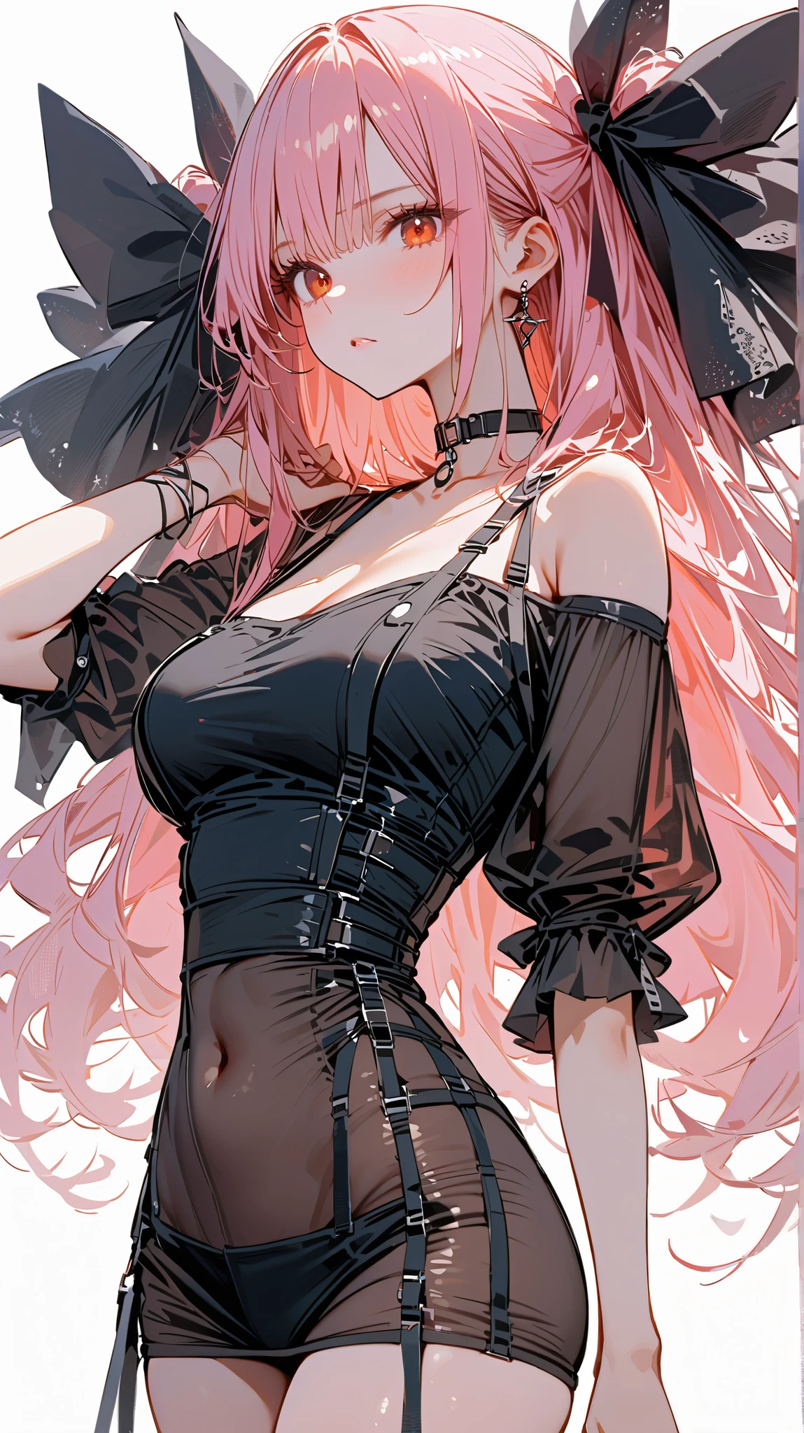 anime girl with pink hair and black dress posing for a picture, 2b, 2 b, anime girl wearing a black dress, seductive anime girl, tifa lockhart with white hair, v from devil may cry as an elf, from girls frontline, fine details. girls frontline, succubus in tight short dress, at pixiv, loli in dress