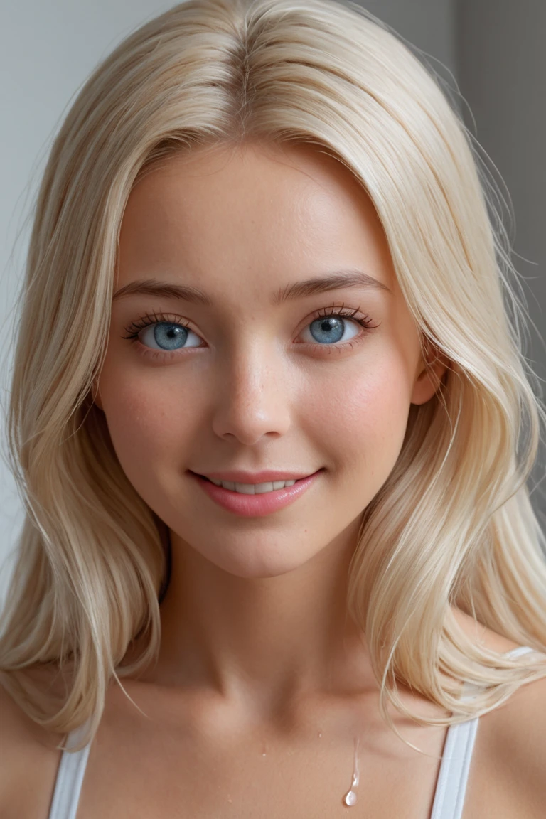 Portrait of a beautiful Norwegian teenage girl, big breasts, Unclothed, sorriso Soft, natural lips, long blonde hair with shaved sides , grey-blue eyes, 真实感, digitalpainting, conceptual artwork, Soft, sharp focus, rule of thirds, Psychostyle