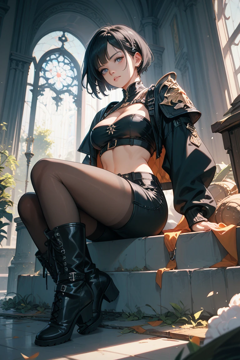 masterpiece, top-quality, The best illustrations, nffsw, beautiful detail, intricate detailes, Detailed landscapes, Dramatic light, Embarrassed look,Best Shadows, 1girl in, 18year old,(Doggie style),Cheerleading Costumes,Slit skirt,Knee-length skirt,open one's legs,detailed skin textures, Tyndall effect,(NSFW:0.5)