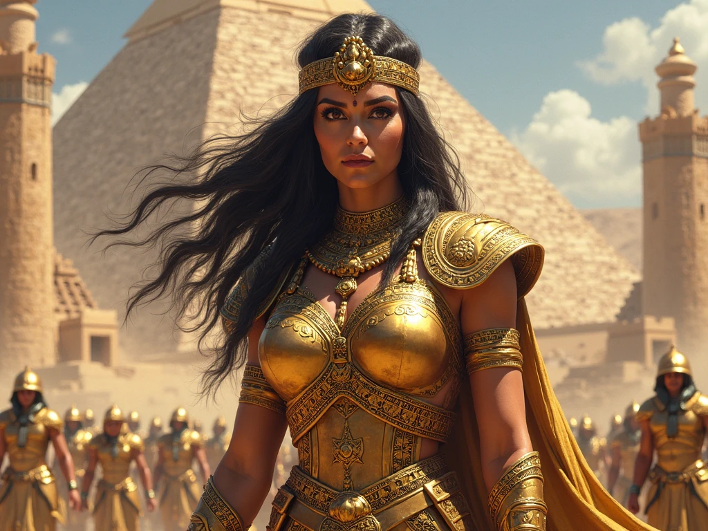 Beautiful Babylonian princess (solo:1.5), dressed in a gown with gold and filigree embellishments; medium breasts and medium hips; tan skin and dark jet hair; the woman stands next to the beautiful architectural structure of the Ishtar gate (((Ishtar's gate))), sensually posing for the audience, and smiling flirtatiously; Ishtar's gate has vivid green, blue and turquoise colors, amply adorned by the "winged bulls"; masterpiece; UHD; 8k; fine details on the woman's face and hair; fine details on the woman's hands; fine details on the woman's ornaments; fine details on Ishtar's gate; masterpiece; (((panoramic view of the woman and Ishtar's gate)))
