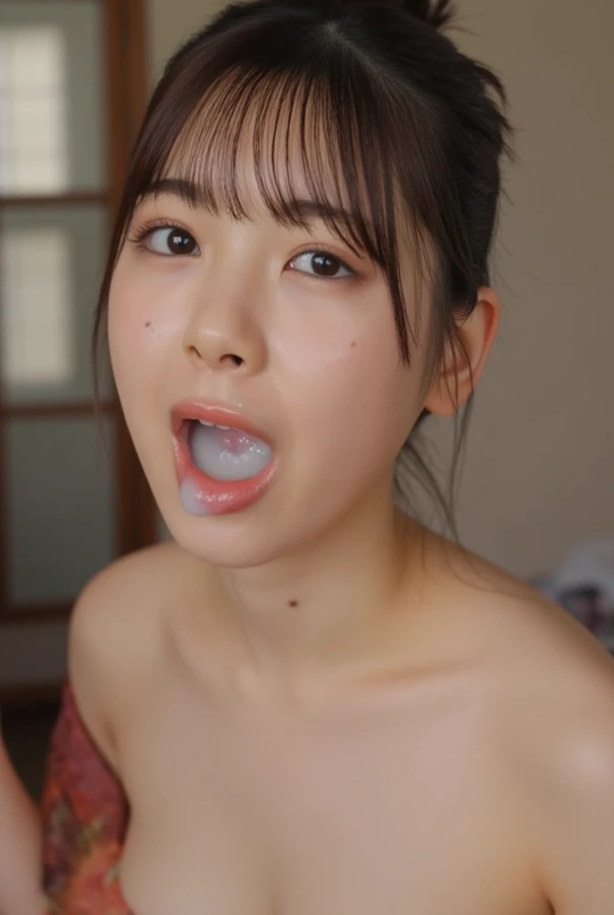 (((Lick the head of the penis with your tongue:1.6)))、(8K、Ultra-high resolution、Highest quality、Masseter muscle area、Photorealistic、Ultra-high resolution)(Huge boobs、Quite large breasts、Very erect nipples:1.18),Japanese Girls,(Ultra-realistic),(Super Photography Style),One Girl,((whole body)),Twin tails,(6 ),(((Blowjob:1.2))),(Cute face),(((Completely naked))),(Face close-up),,Ahegao,((Open your eyes wide and smile，Kissing the dick naughtily:1.3)),((Deep Throat:1.4)),((Kissing the penis)),Leg spread,low length,Bow-legged，Blowjobチオ:1.3,Semen ejaculates from penis 1.2,(Semen smeared all over the body:1.3)、(front)