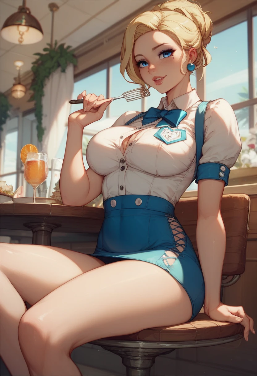(Blonde hair, blue eyes, short hair),(best quality:1.4), body focus, (cute face), (((best quality))), illustration Beautiful bod, 1.2,, young, , pussy, tits, 1girl, horikoshi kouhei style, 1girl, solo, pov, seving a drink to viewer,, tits, cocktail waitress, setting is a busy bar,, holding a tray with drinks on it, fishnet stockings, (wearing fishnet stockings, exposed tits, pussy:1.2), slutty, exposed nipples,breasts out , setting is a strip club, bar setting,, masterpiece, slutty, seductive, big eyes, (detailed face),bar setting, lusty smile