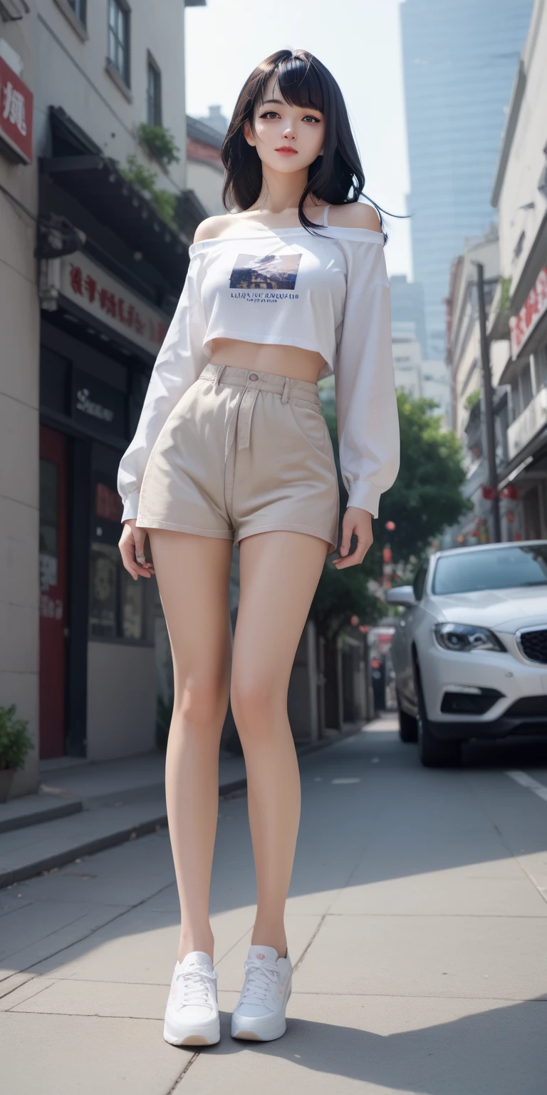 There is a woman standing on a beach with a kite, Coxas fechadas, detailed legs looming over you, tiro detalhado pernas-up, close-up nas pernas, legs visible, Tiro Giantess altamente detalhado, pele de detalhes extremos, detailed legs towering over you, pernas detalhadas, minissaia, quadris acentuados, coxas grandes, close up tiro de meio corpo